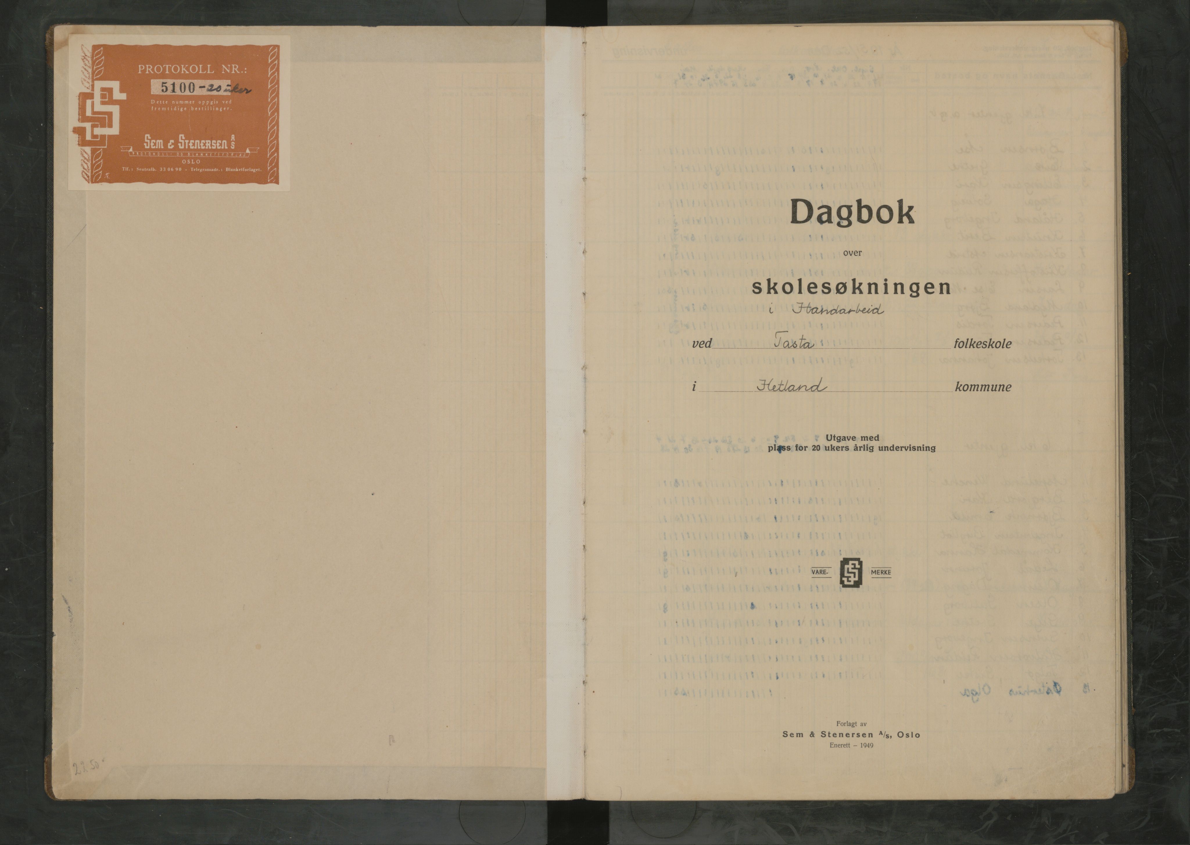 Hetland kommune. Tasta skole, BYST/A-0146/G/Ga/L0015: Dagbok, 1951-1959