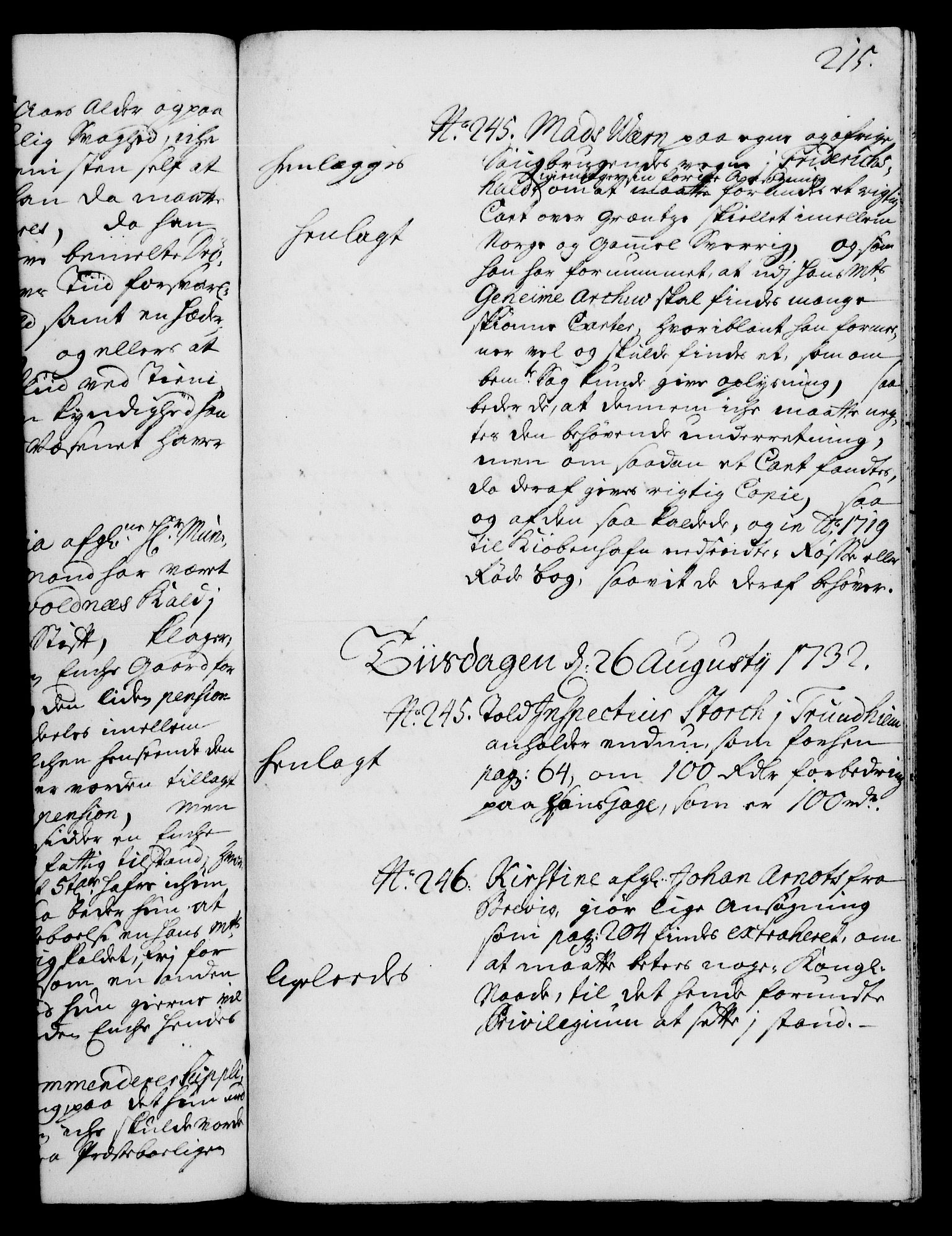Rentekammeret, Kammerkanselliet, RA/EA-3111/G/Gh/Gha/L0014: Norsk ekstraktmemorialprotokoll. Merket RK 53.59, 1731-1732, p. 215