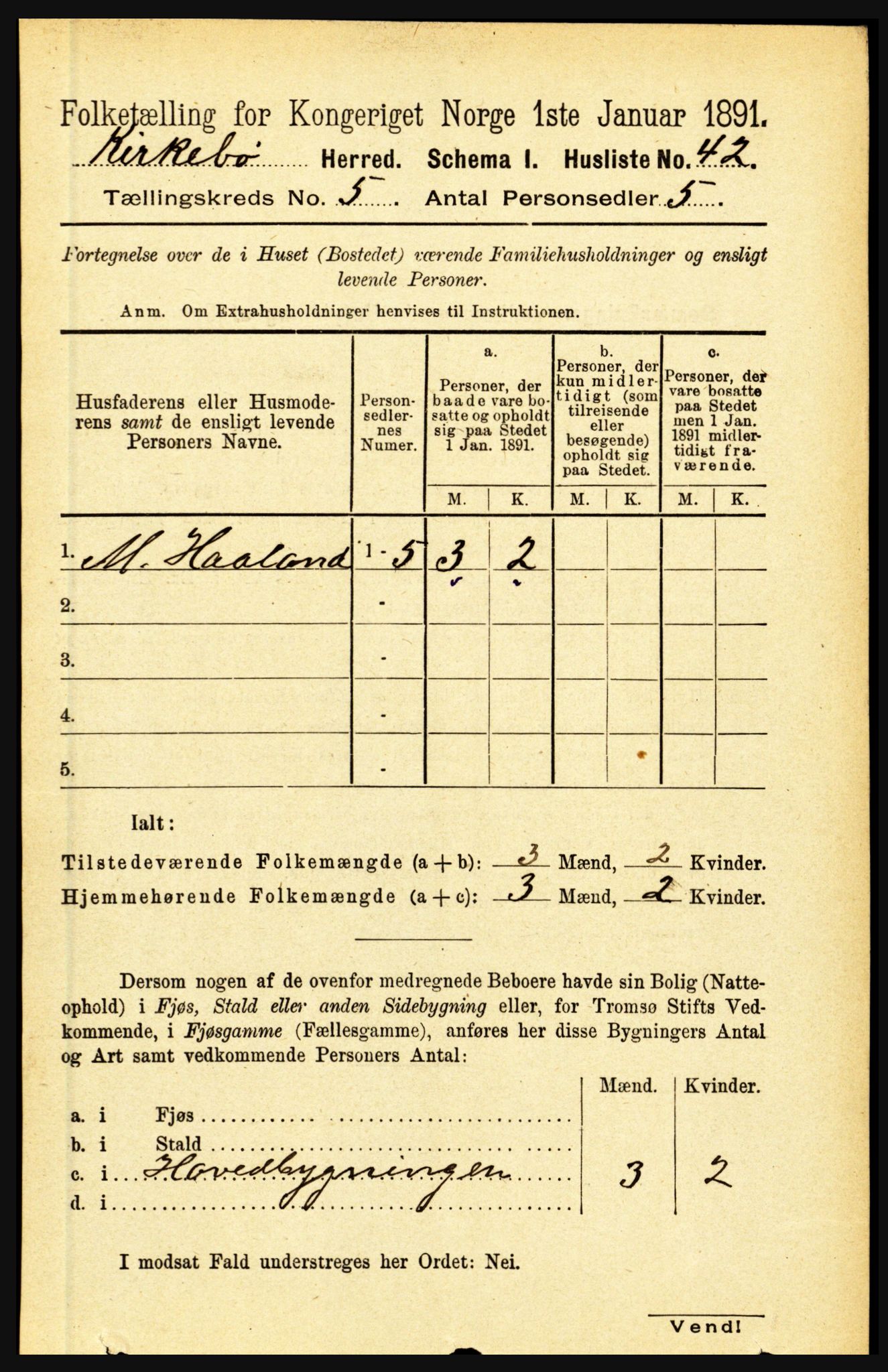 RA, 1891 census for 1416 Kyrkjebø, 1891, p. 1054