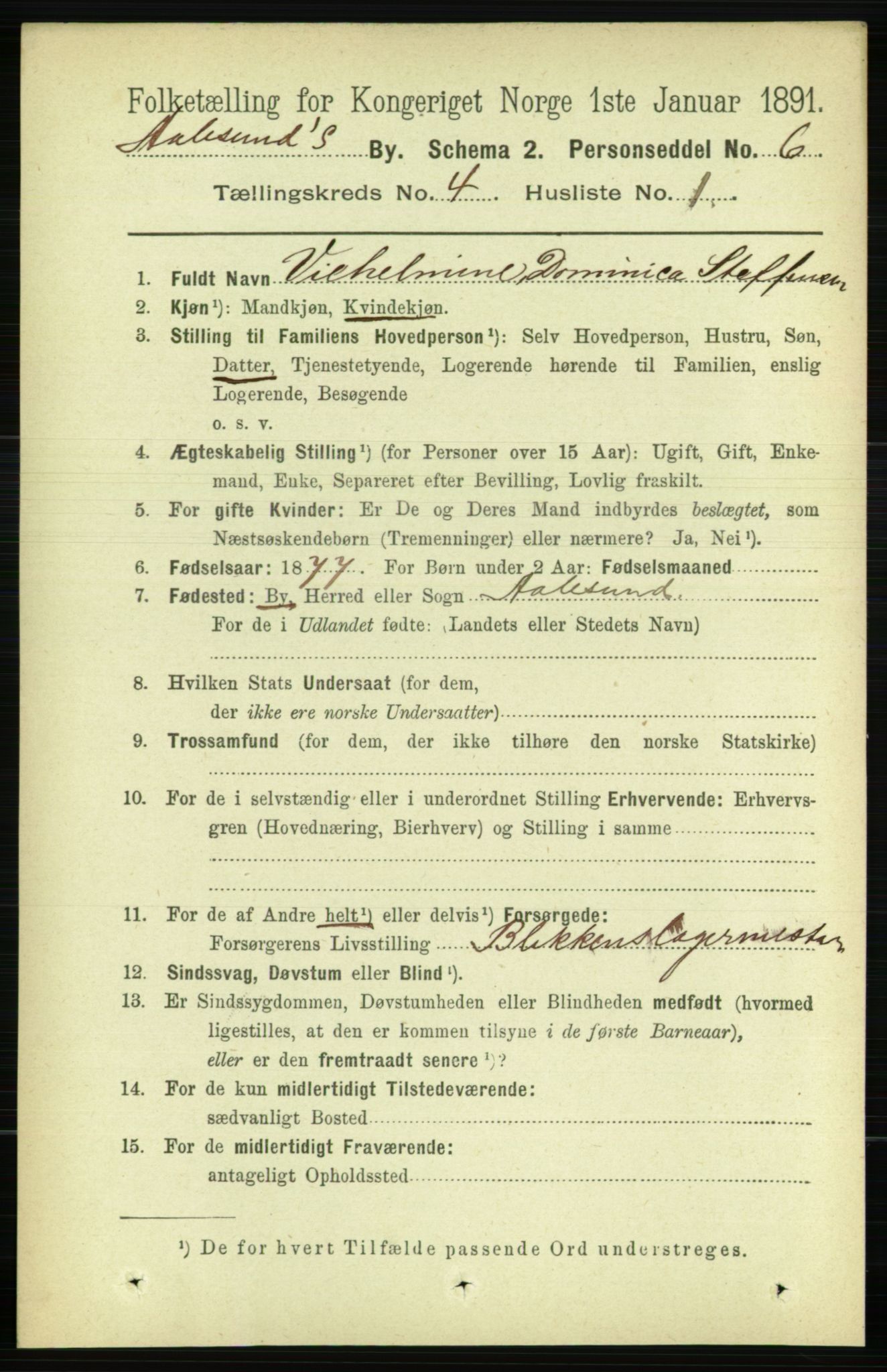 RA, 1891 census for 1501 Ålesund, 1891, p. 2827