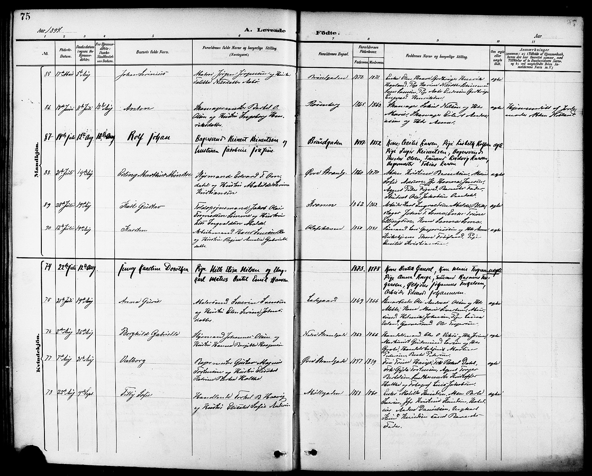 Domkirken sokneprestkontor, AV/SAST-A-101812/001/30/30BB/L0016: Parish register (copy) no. B 16, 1891-1902, p. 75