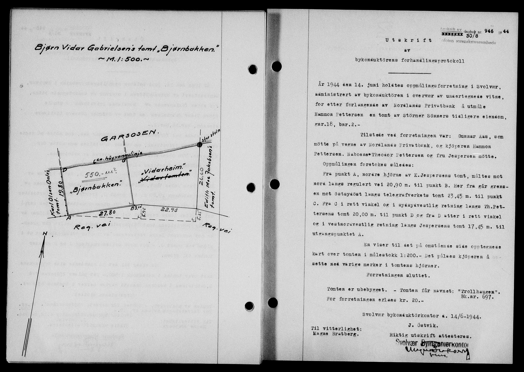 Lofoten sorenskriveri, SAT/A-0017/1/2/2C/L0012a: Mortgage book no. 12a, 1943-1944, Diary no: : 946/1944