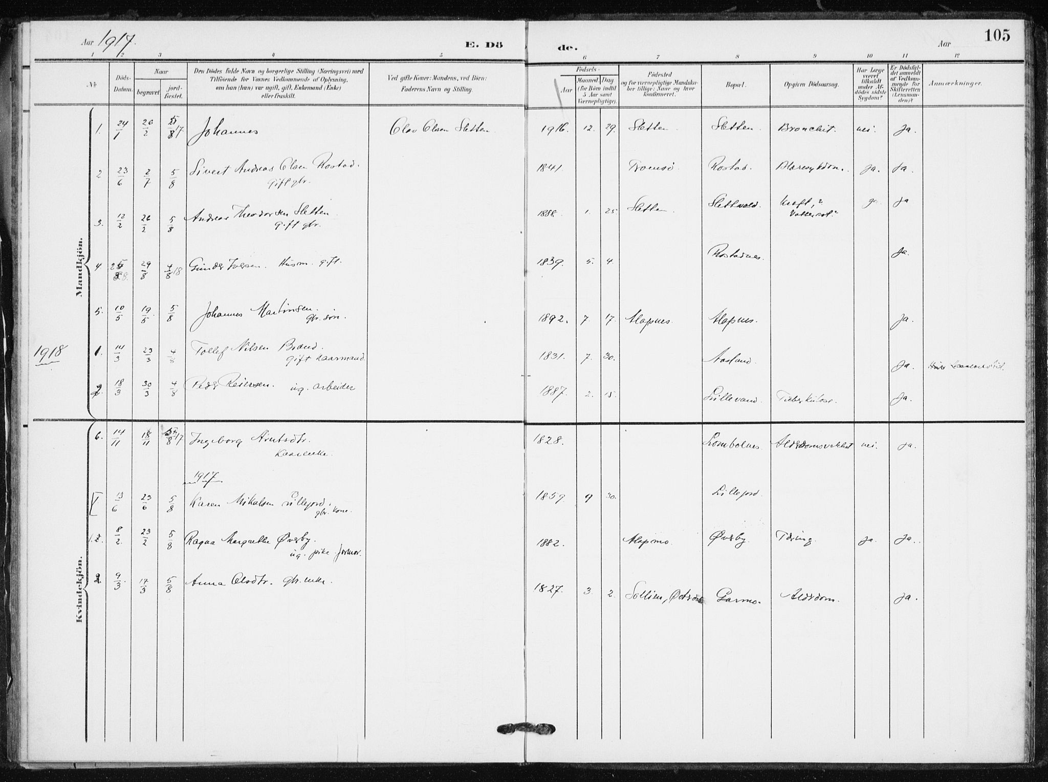 Målselv sokneprestembete, AV/SATØ-S-1311/G/Ga/Gaa/L0012kirke: Parish register (official) no. 12, 1903-1920, p. 105