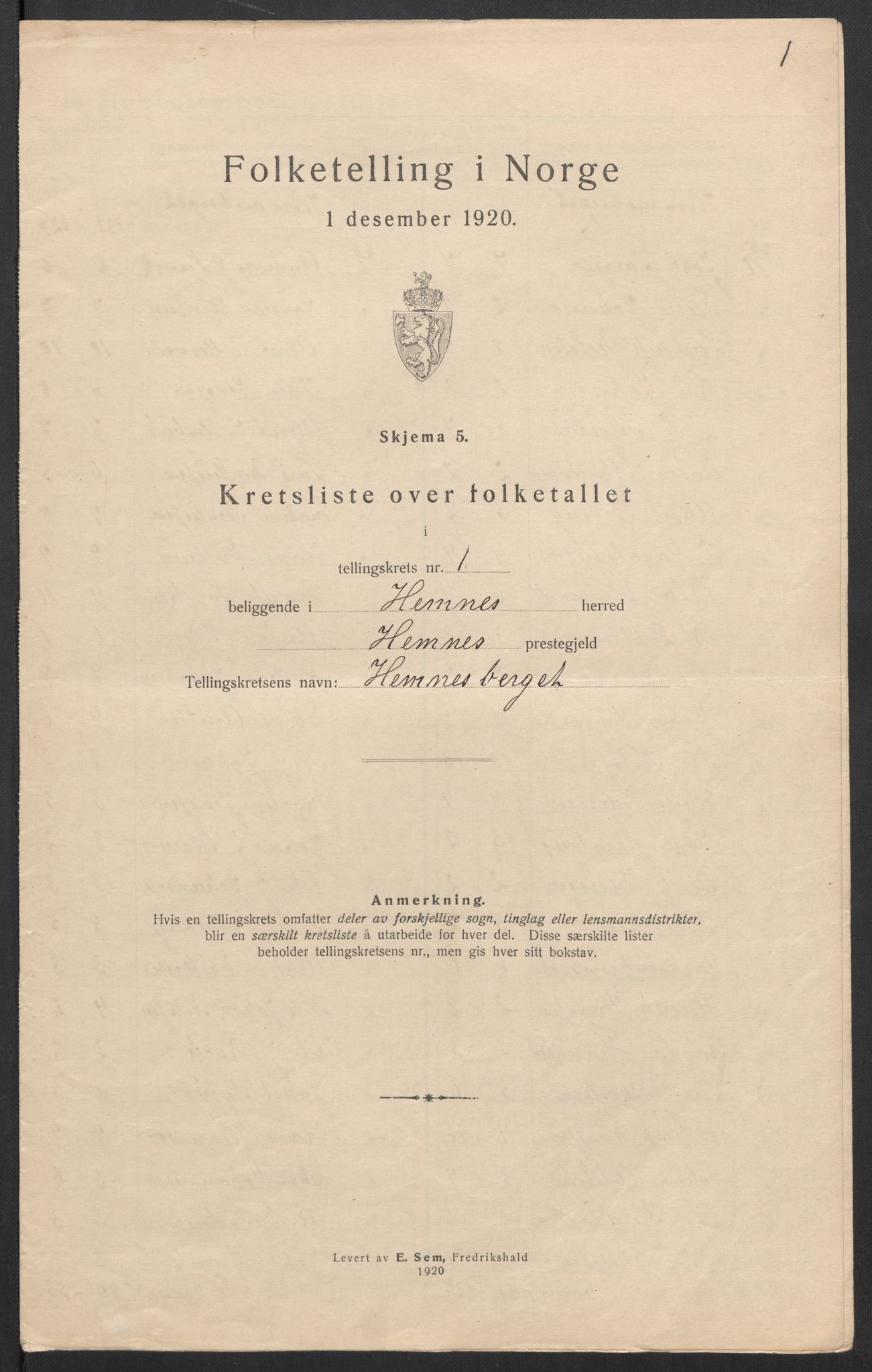 SAT, 1920 census for Hemnes, 1920, p. 7