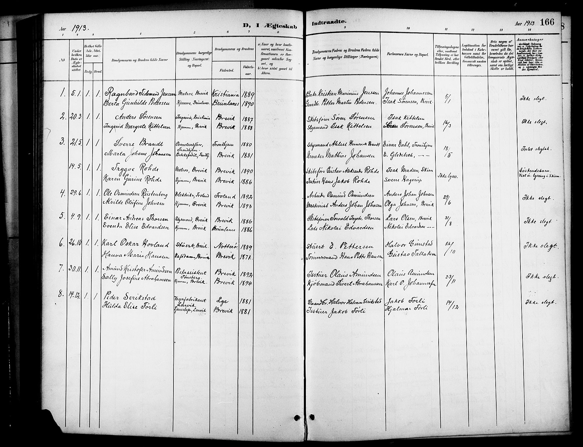 Brevik kirkebøker, SAKO/A-255/G/Ga/L0005: Parish register (copy) no. 5, 1901-1924, p. 166