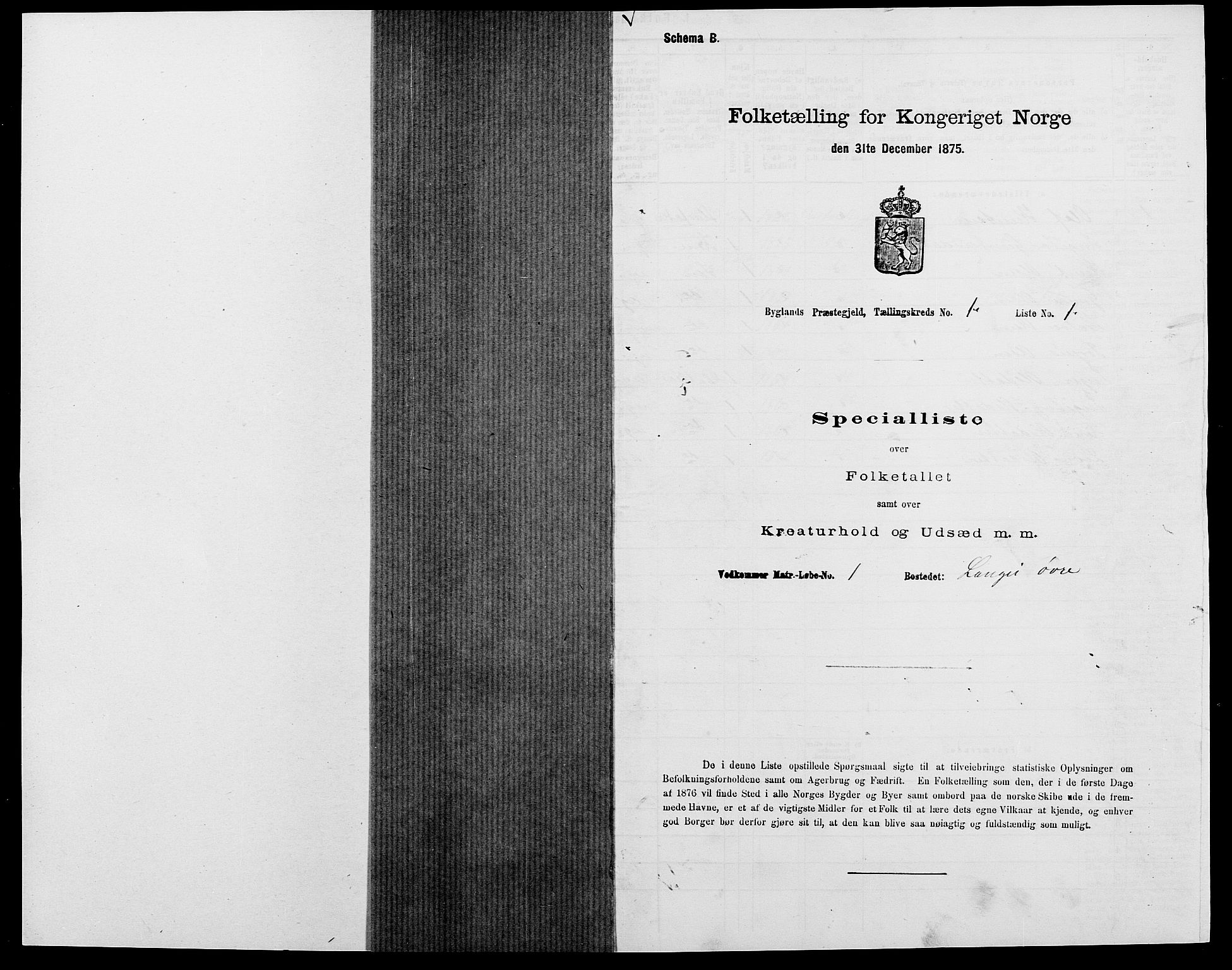 SAK, 1875 census for 0938P Bygland, 1875, p. 38