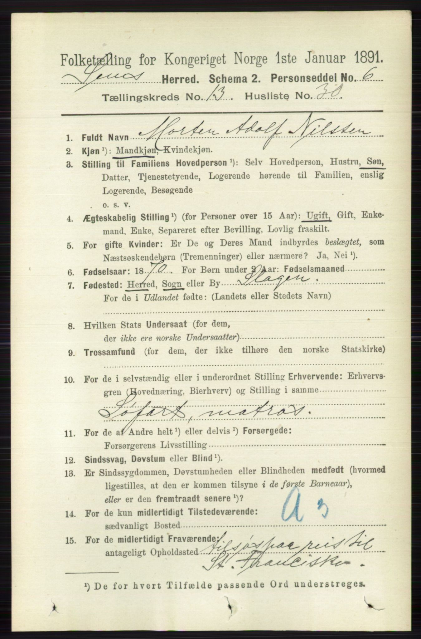 RA, 1891 census for 0721 Sem, 1891, p. 6642