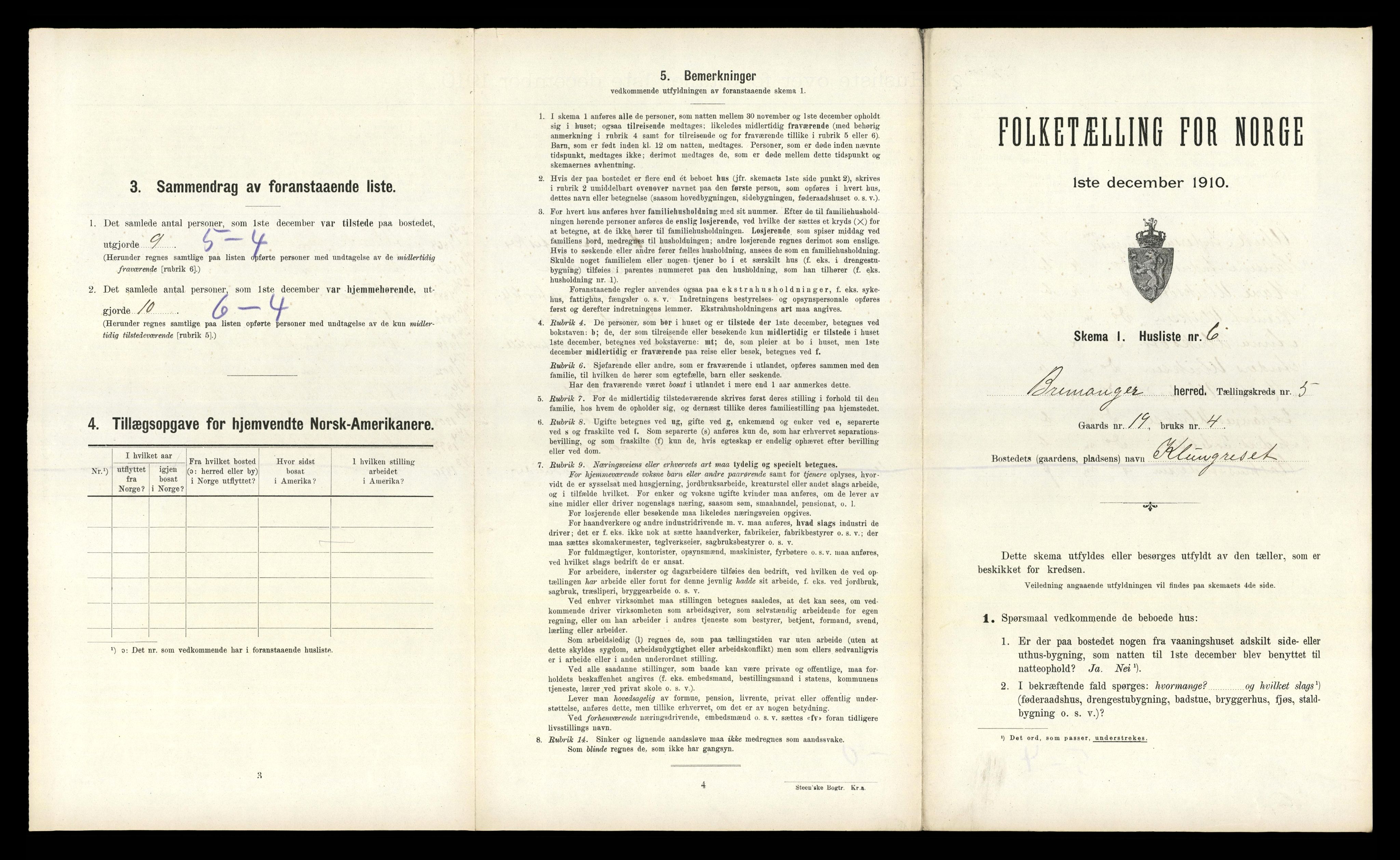 RA, 1910 census for Bremanger, 1910, p. 399