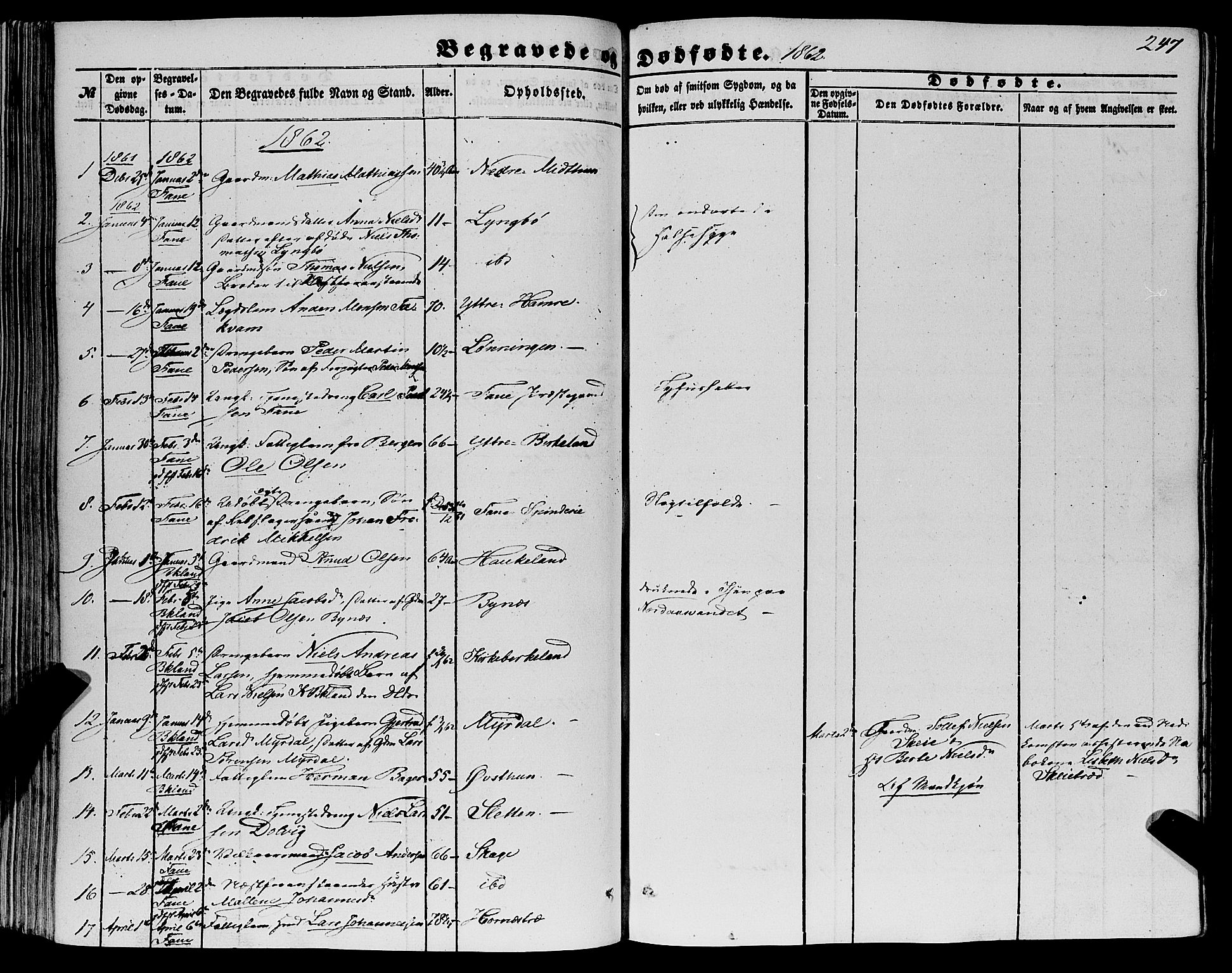 Fana Sokneprestembete, SAB/A-75101/H/Haa/Haaa/L0011: Parish register (official) no. A 11, 1851-1862, p. 247