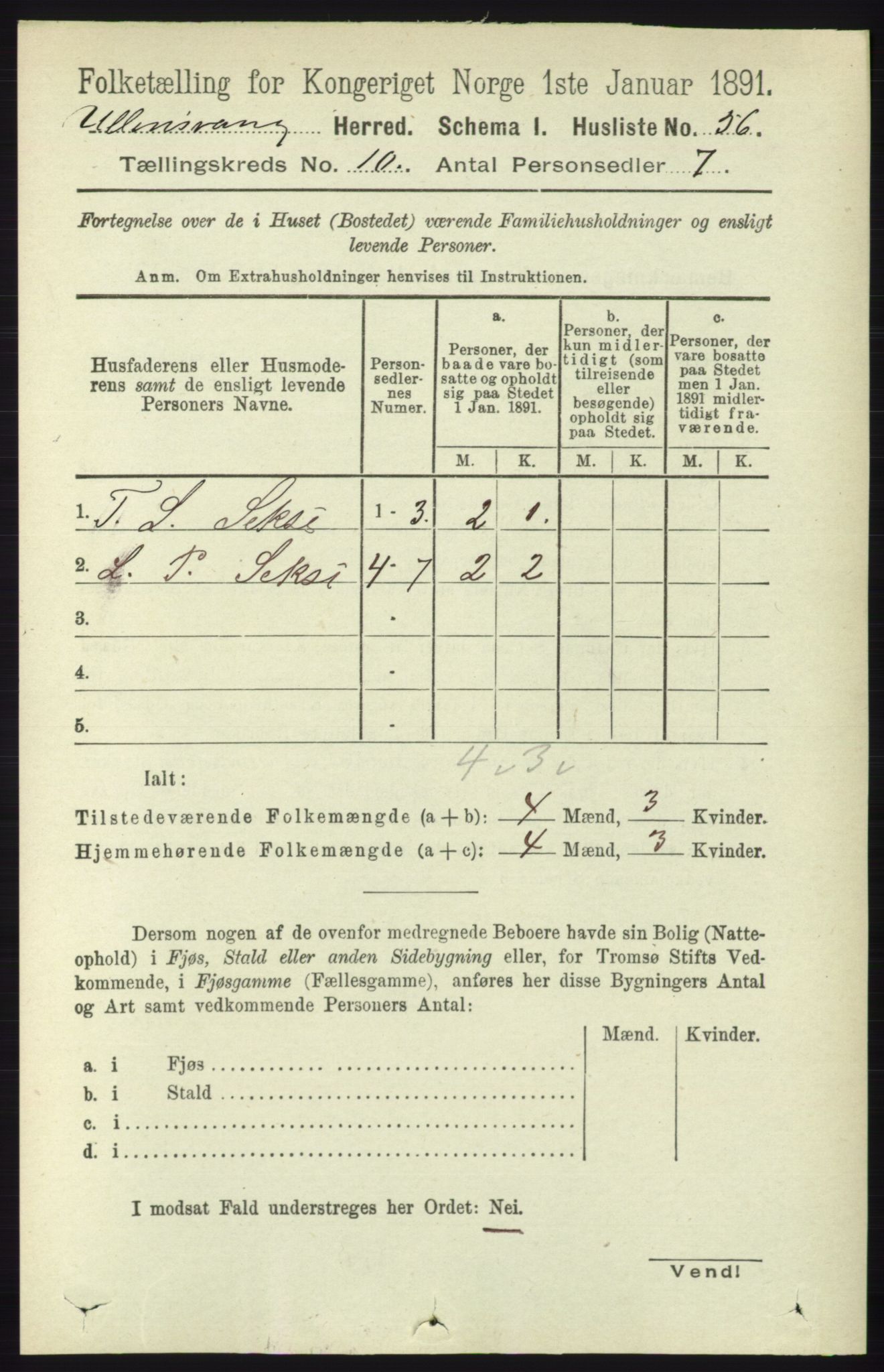 RA, 1891 census for 1230 Ullensvang, 1891, p. 3737