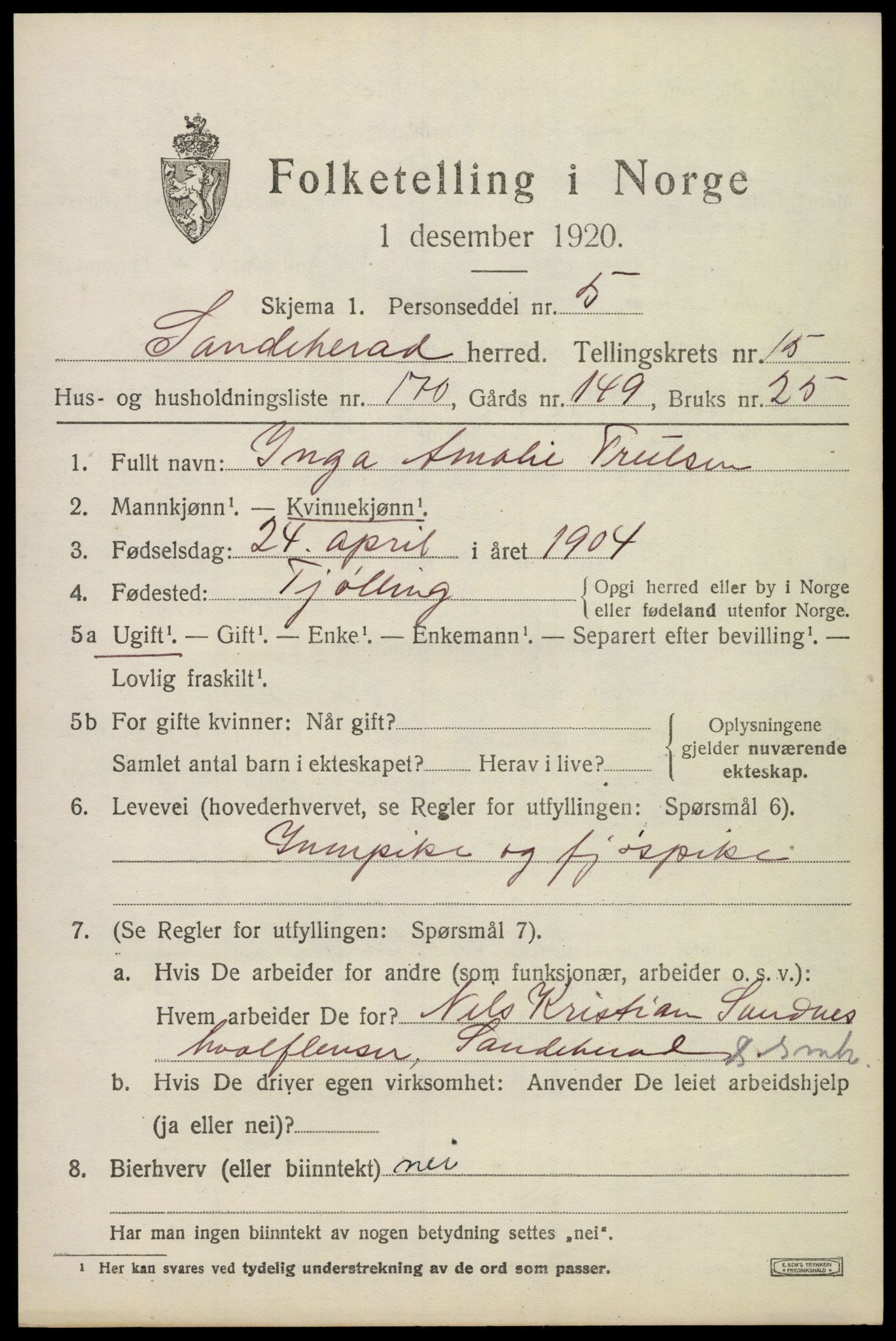 SAKO, 1920 census for Sandeherred, 1920, p. 24782