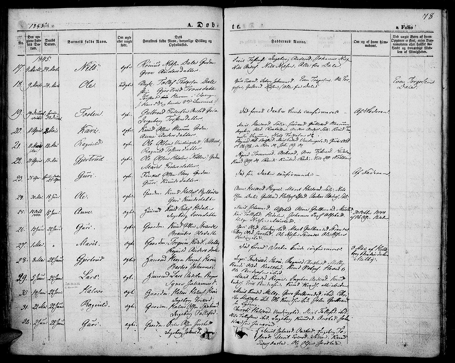 Slidre prestekontor, SAH/PREST-134/H/Ha/Haa/L0004: Parish register (official) no. 4, 1831-1848, p. 78