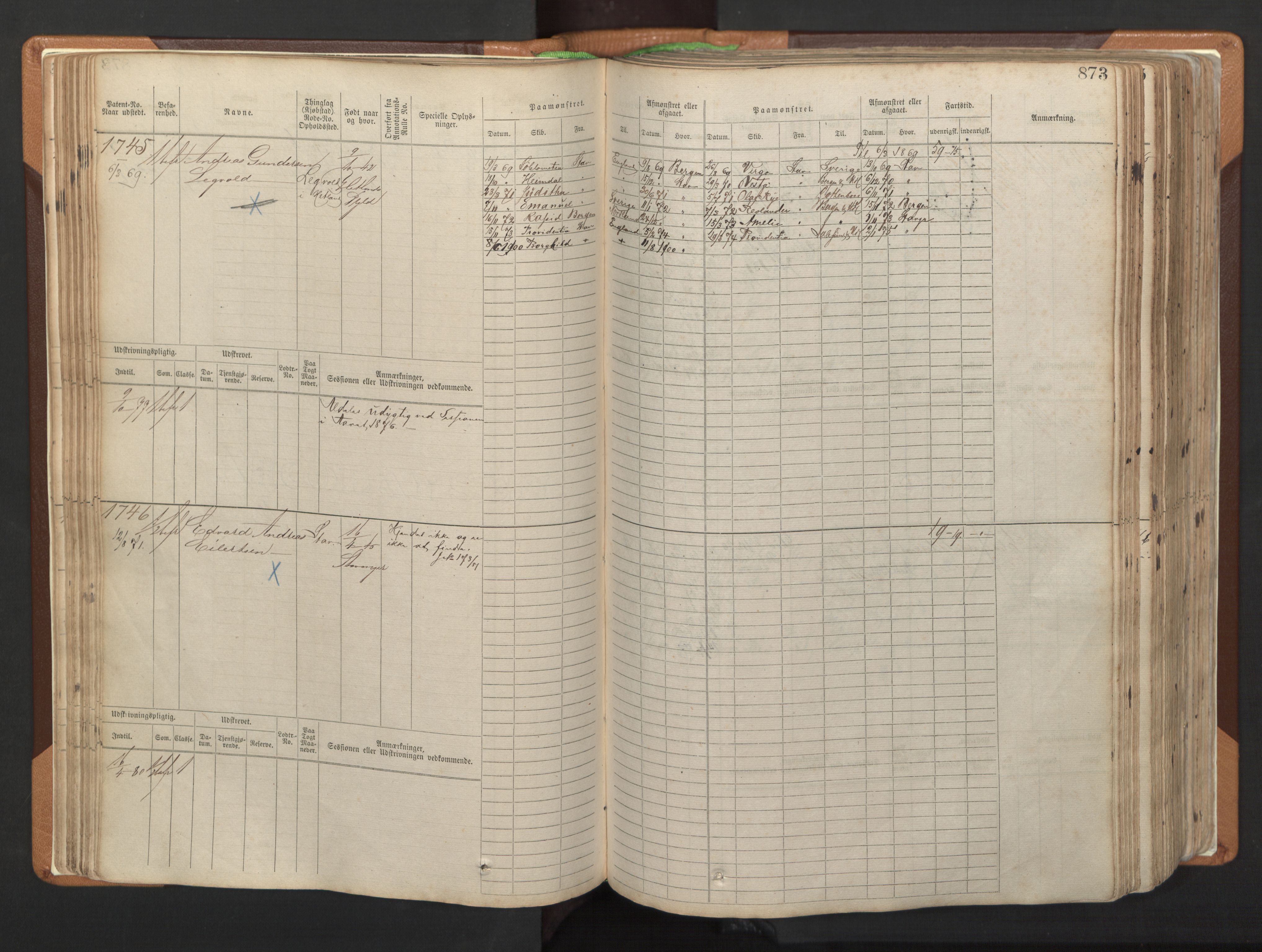 Stavanger sjømannskontor, AV/SAST-A-102006/F/Fb/Fbb/L0006: Sjøfartshovedrulle, patentnr. 1607-2402 (del 3), 1869-1880, p. 72