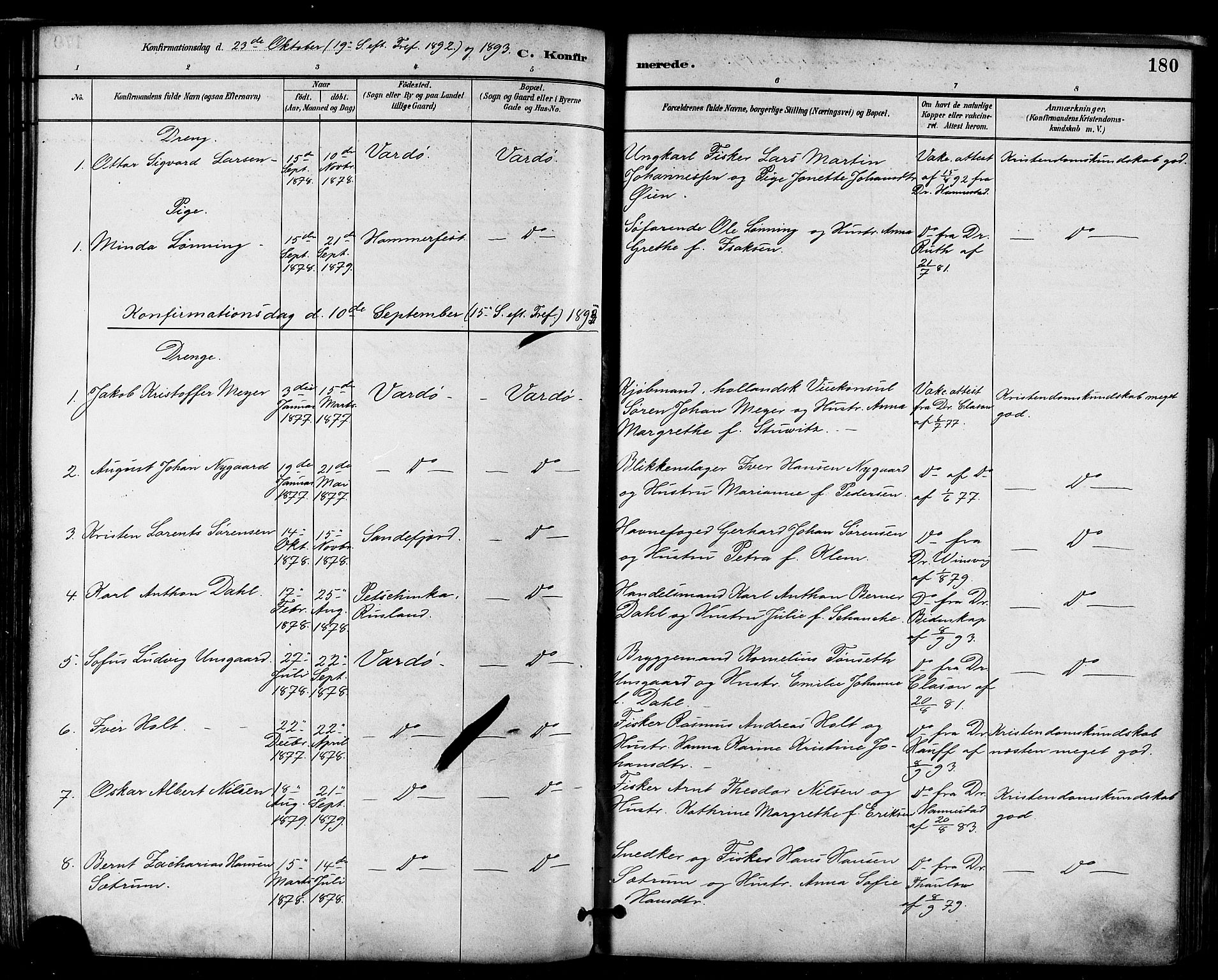 Vardø sokneprestkontor, SATØ/S-1332/H/Ha/L0007kirke: Parish register (official) no. 7, 1886-1897, p. 180