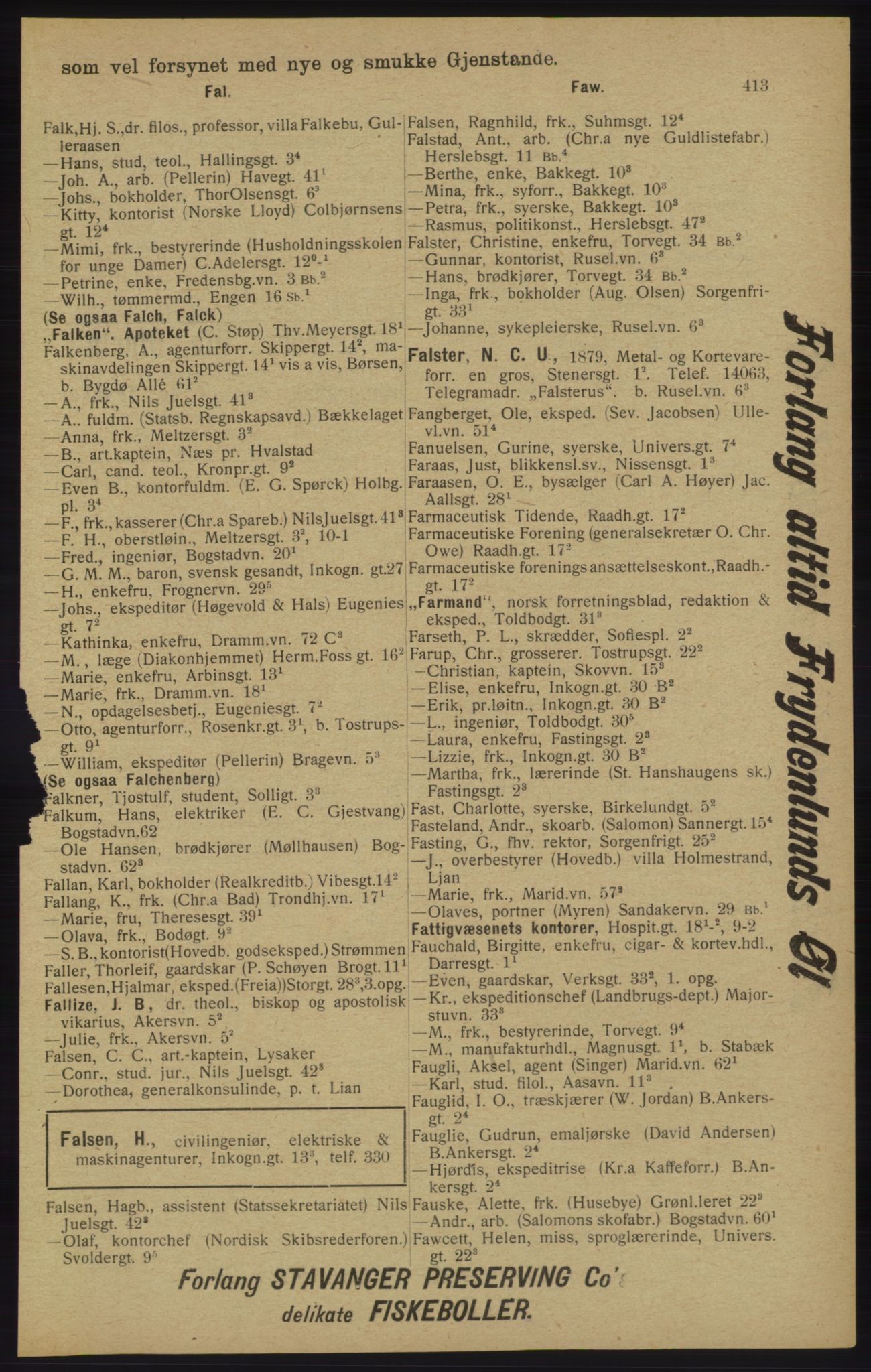 Kristiania/Oslo adressebok, PUBL/-, 1913, p. 425