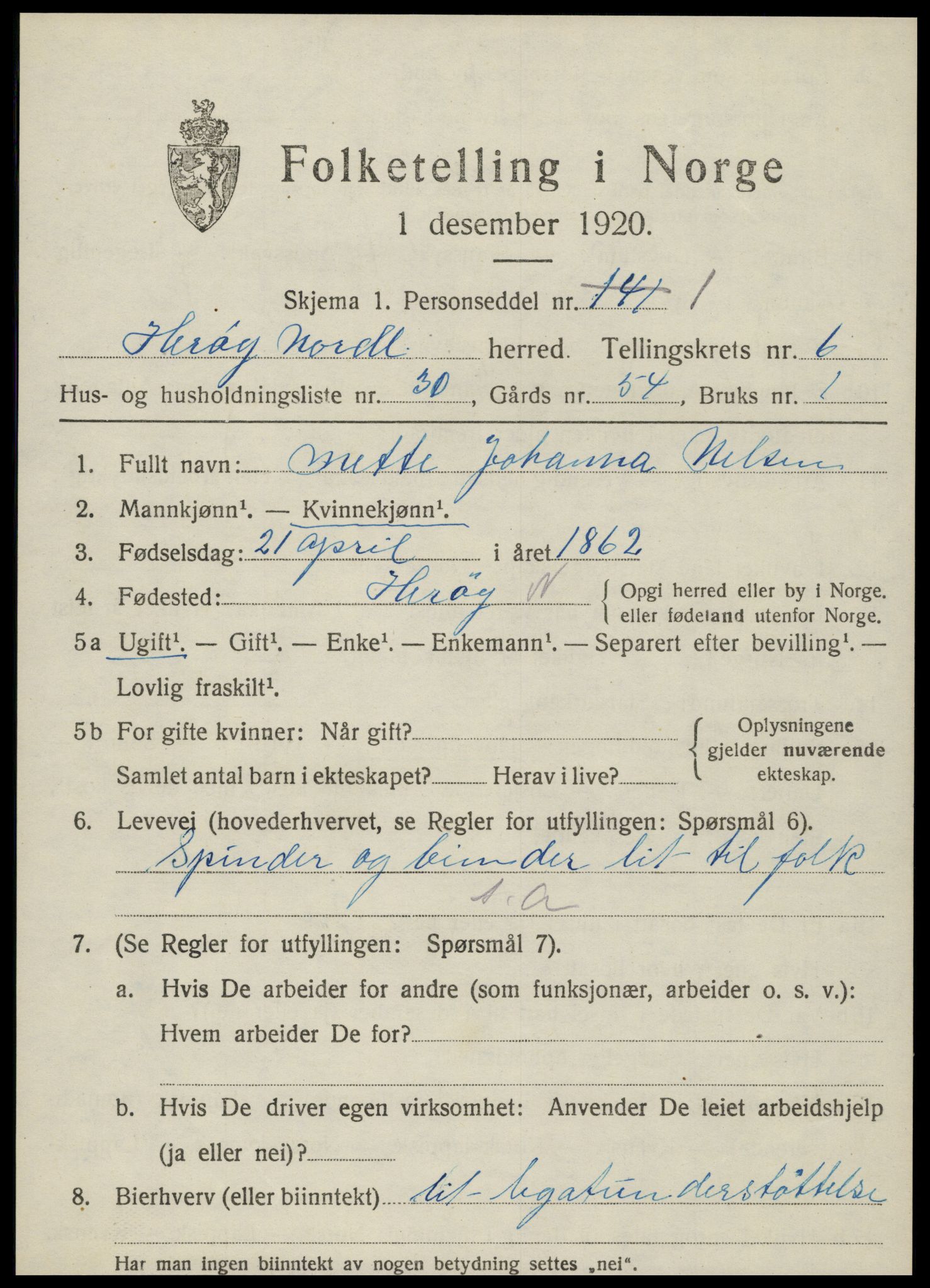 SAT, 1920 census for Herøy, 1920, p. 4412