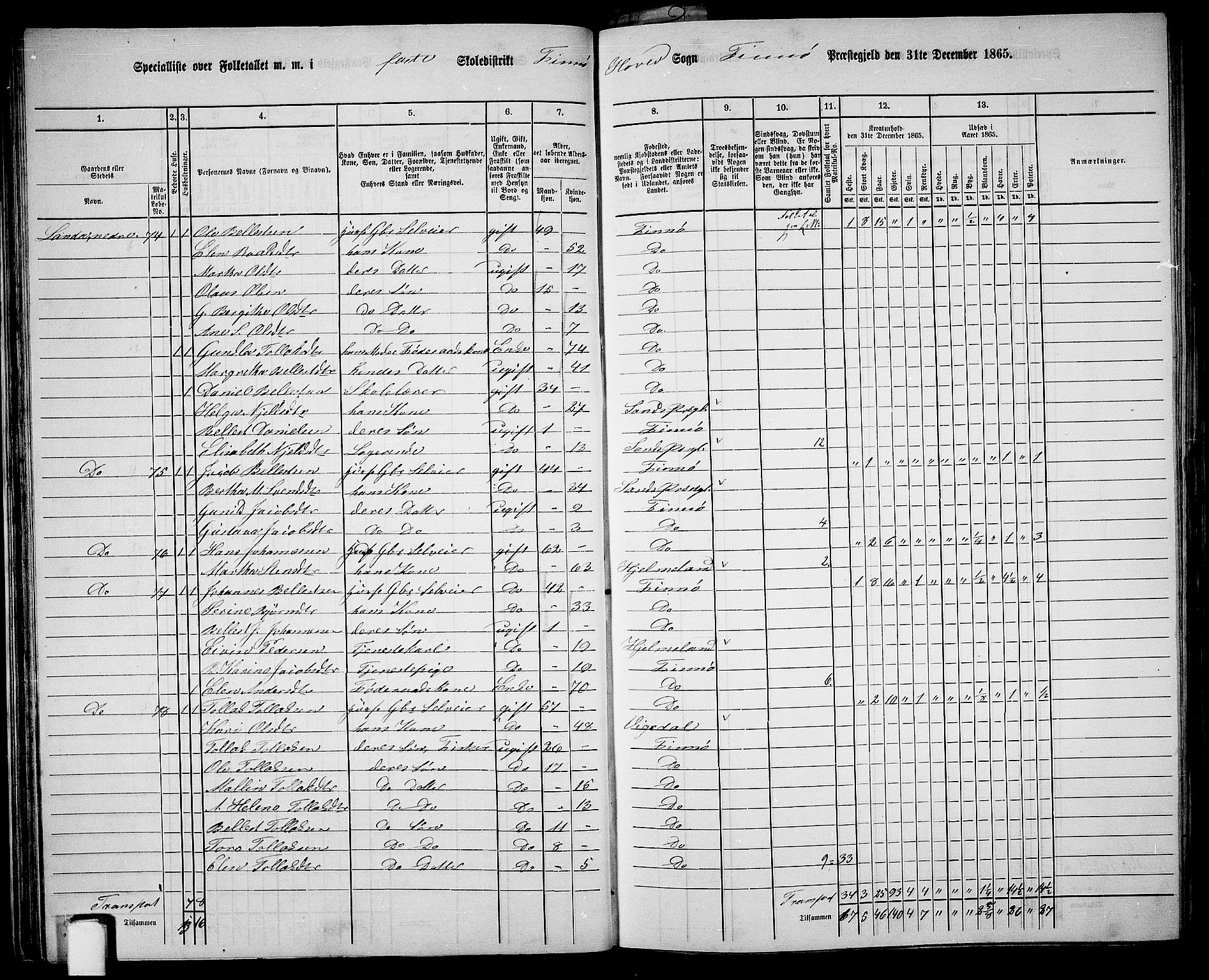 RA, 1865 census for Finnøy, 1865, p. 39