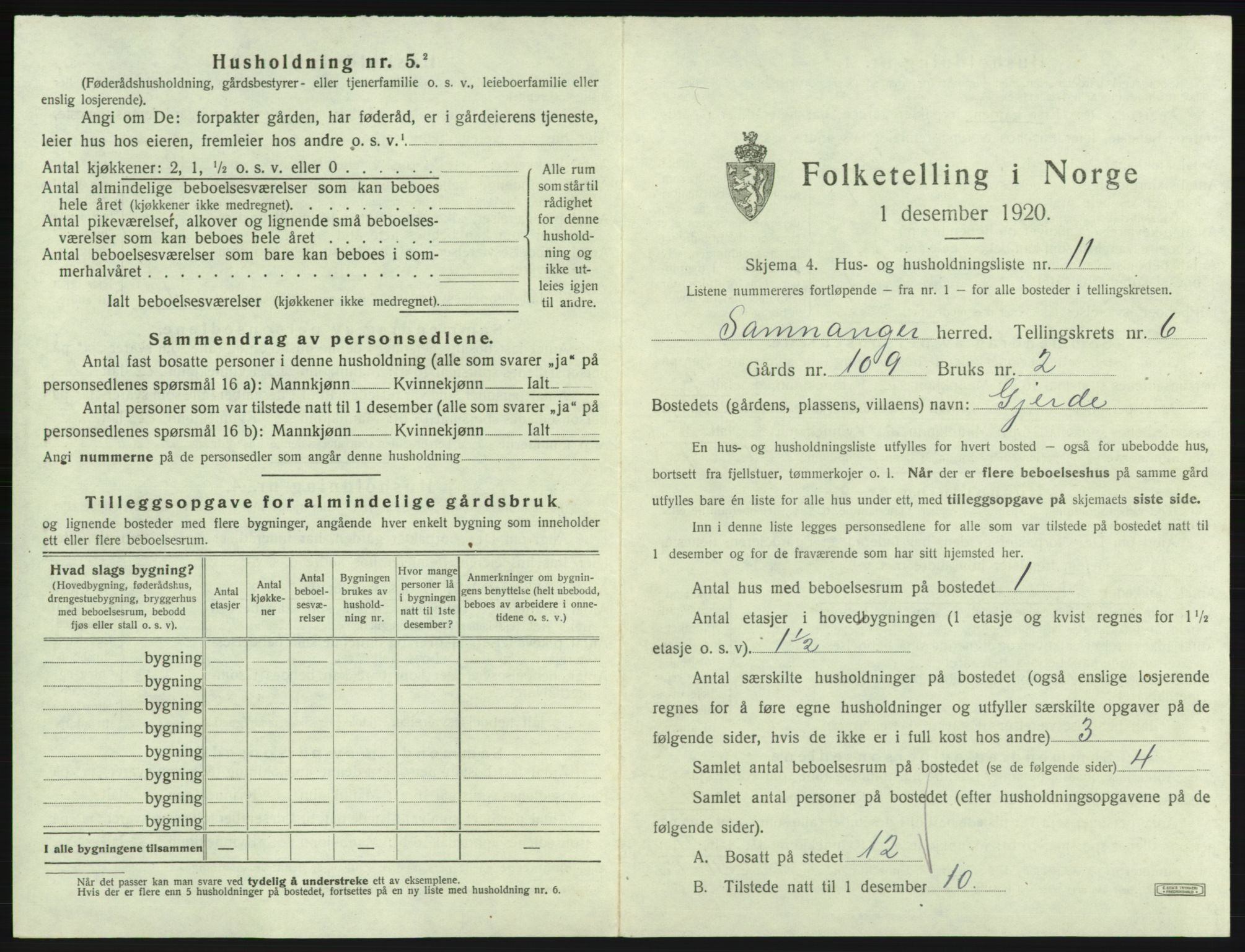 SAB, 1920 census for Samnanger, 1920, p. 335