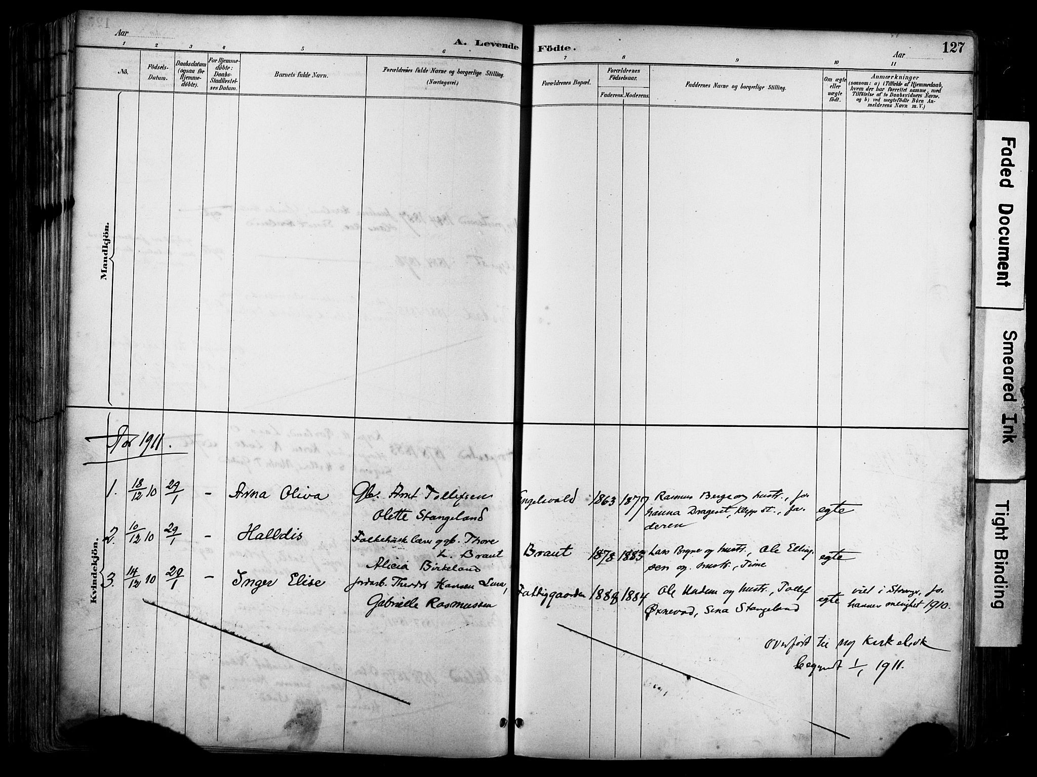 Klepp sokneprestkontor, SAST/A-101803/001/3/30BA/L0009: Parish register (official) no. A 7, 1886-1915, p. 127