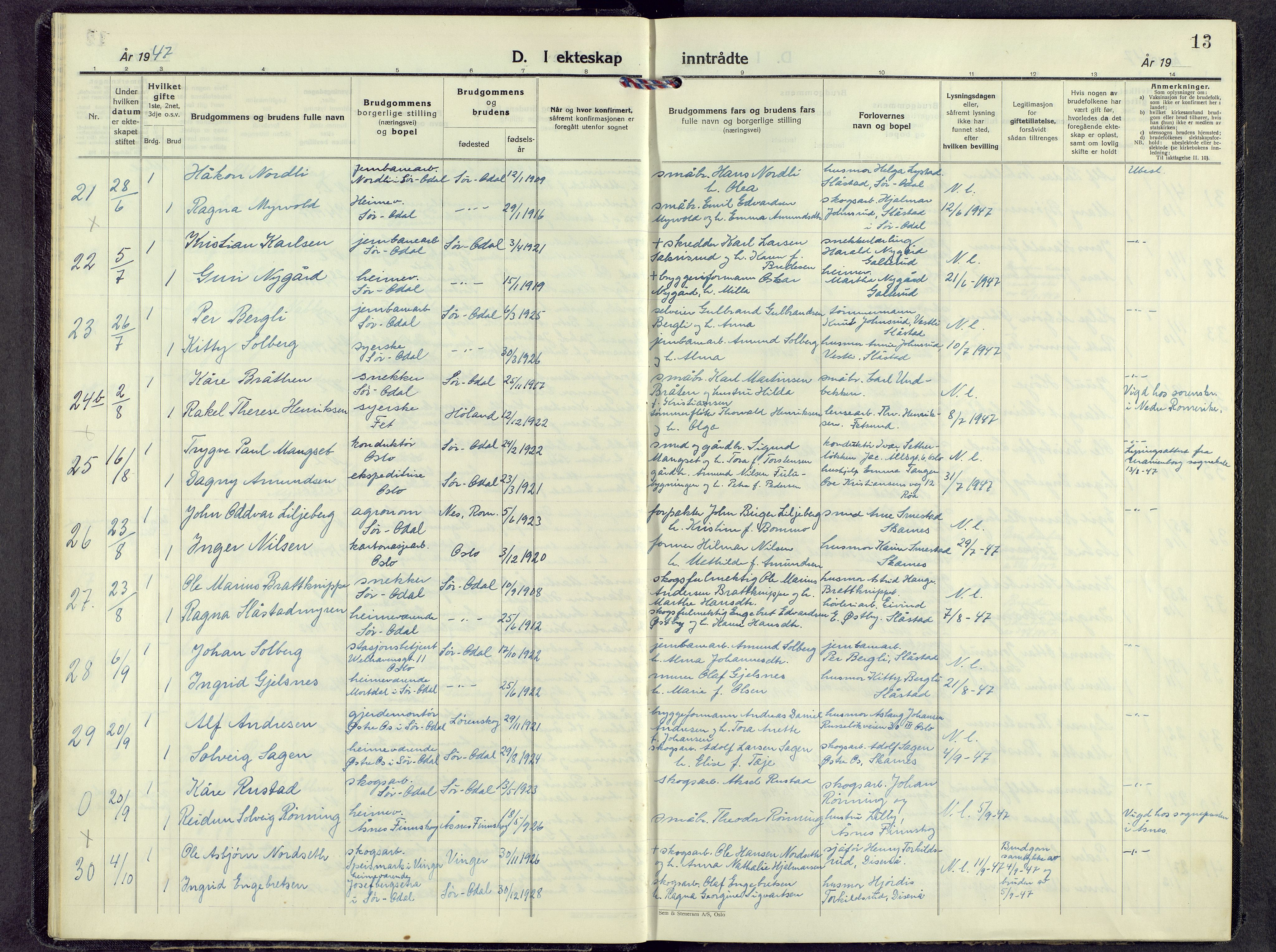 Sør-Odal prestekontor, AV/SAH-PREST-030/H/Ha/Haa/L0015: Parish register (official) no. 15, 1945-1972, p. 13