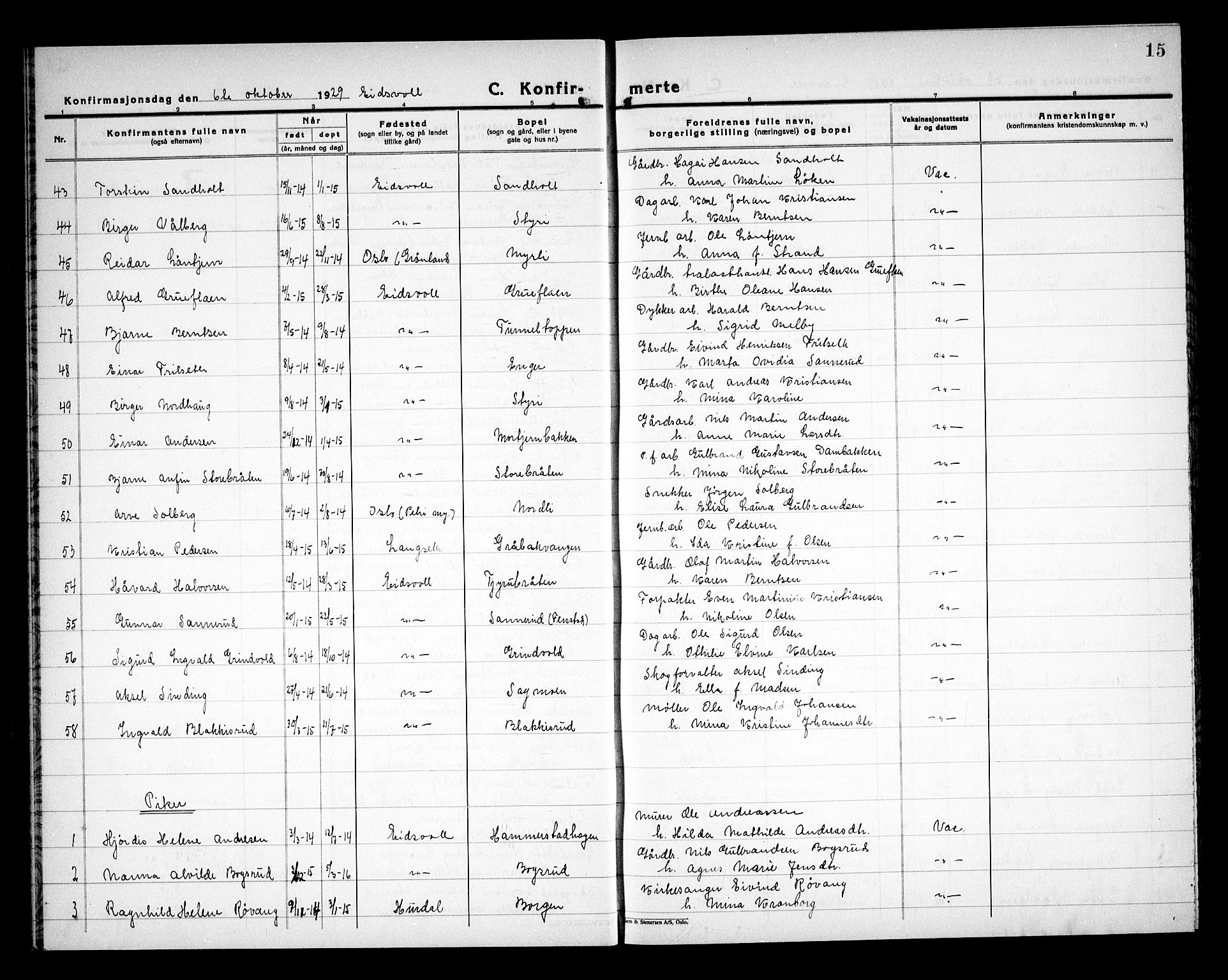 Eidsvoll prestekontor Kirkebøker, AV/SAO-A-10888/G/Ga/L0011: Parish register (copy) no. I 11, 1926-1936, p. 15