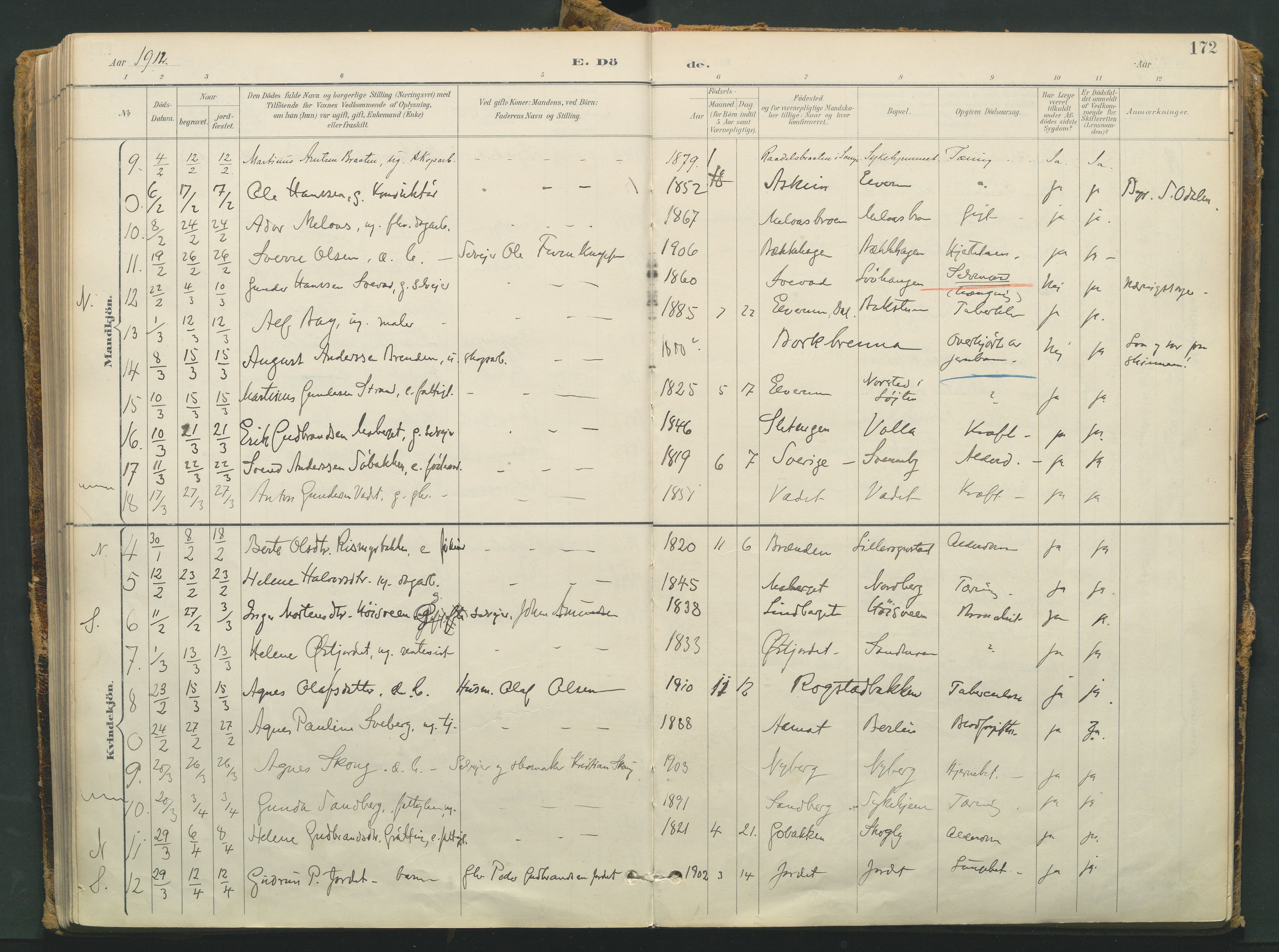 Elverum prestekontor, SAH/PREST-044/H/Ha/Haa/L0018: Parish register (official) no. 18, 1894-1914, p. 172
