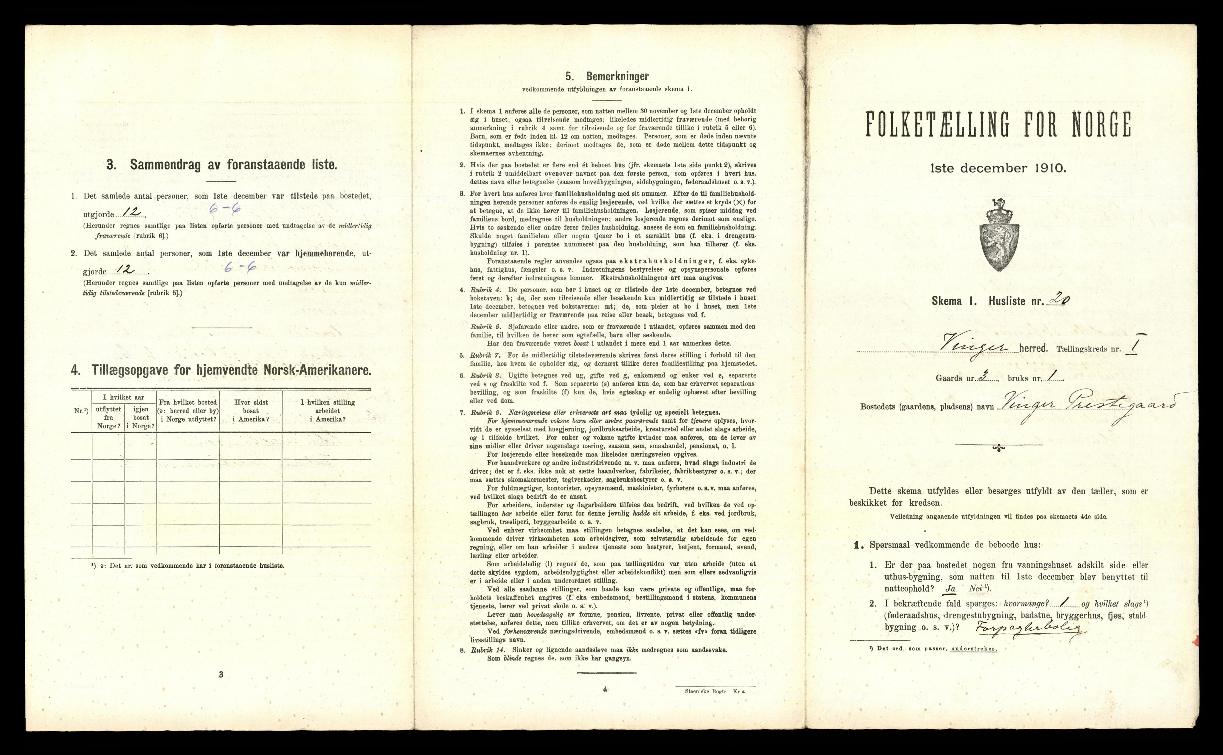 RA, 1910 census for Vinger, 1910, p. 91