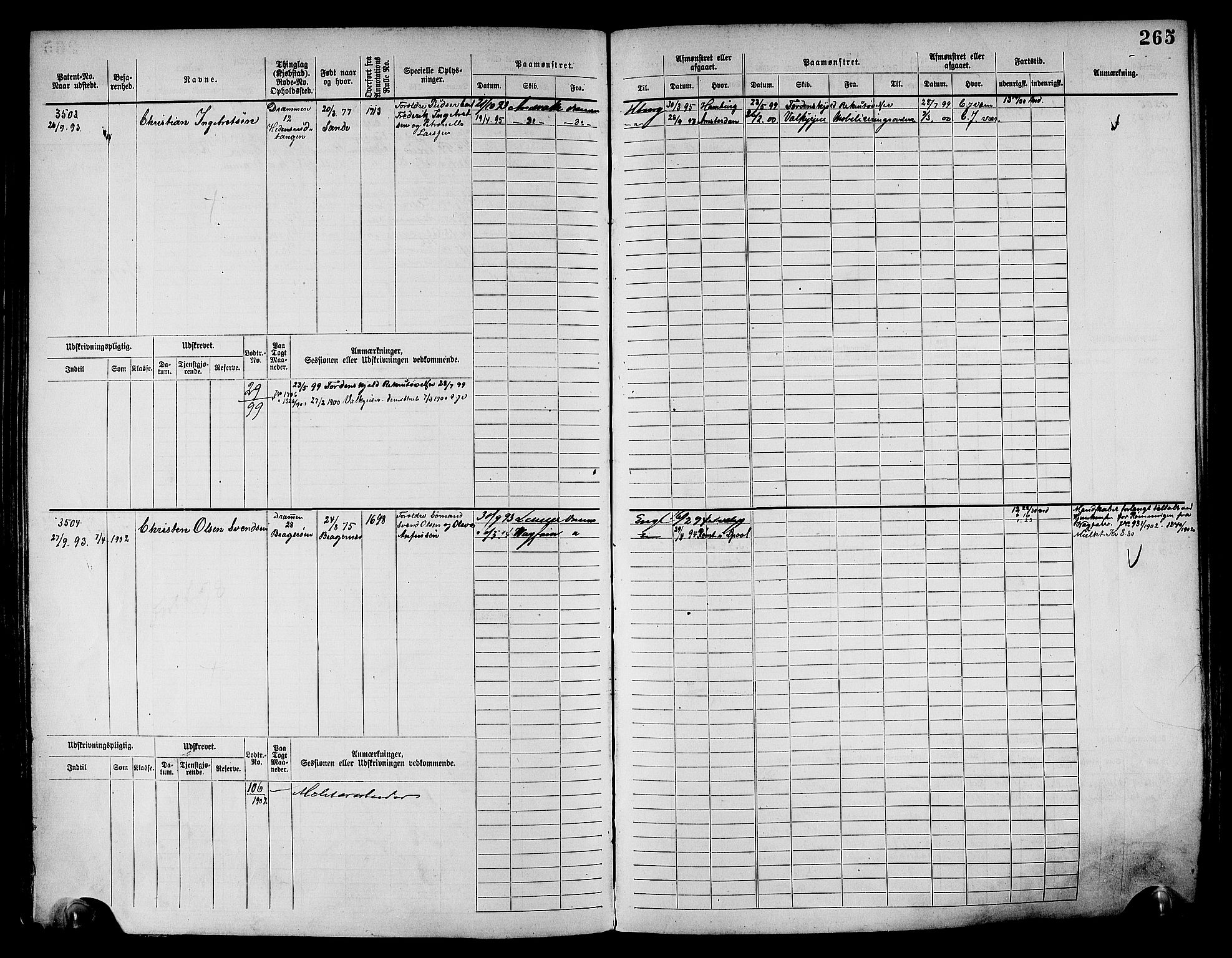 Drammen innrulleringsdistrikt, SAKO/A-781/F/Fc/L0004: Hovedrulle, 1885, p. 271