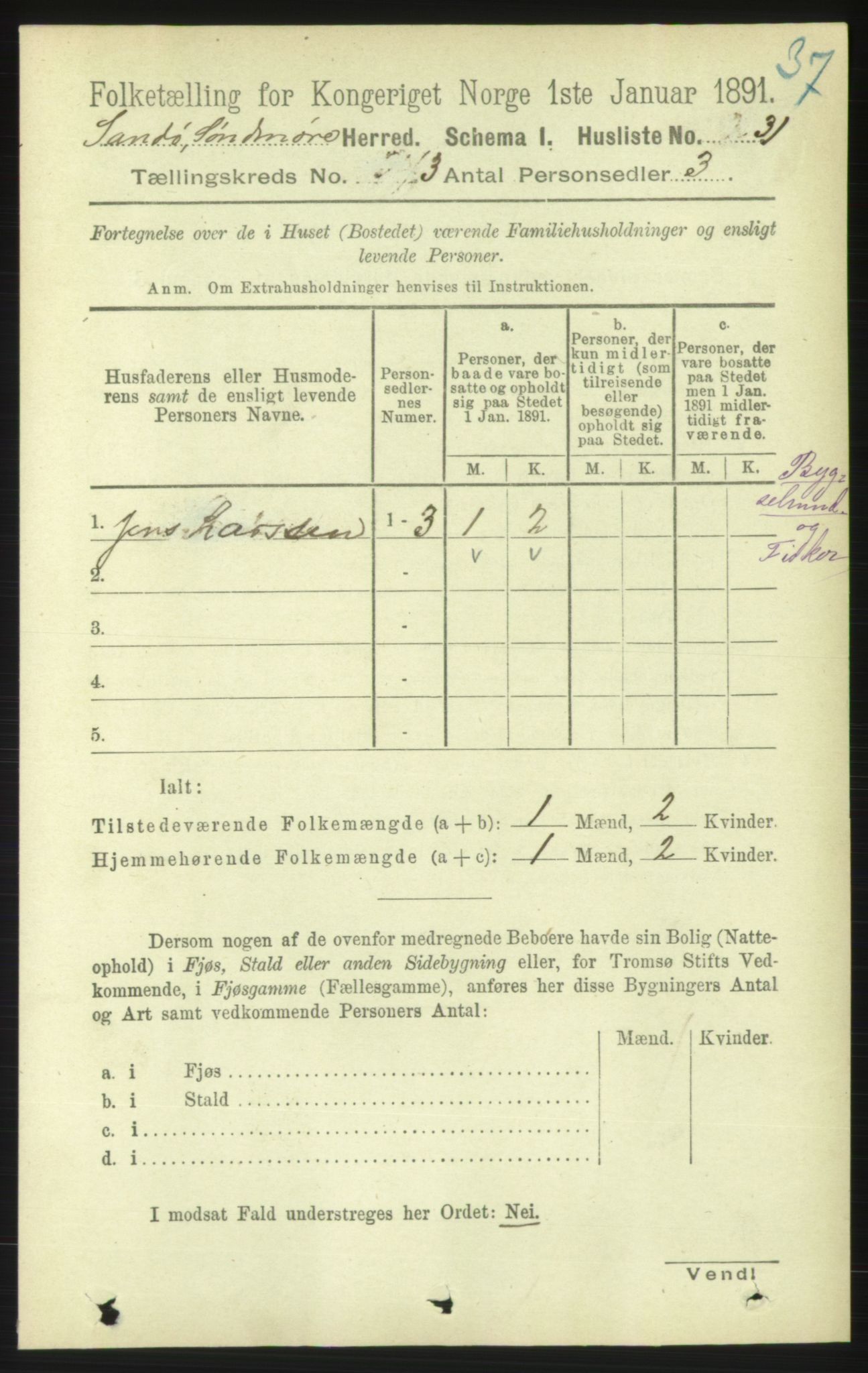 RA, 1891 census for 1514 Sande, 1891, p. 449