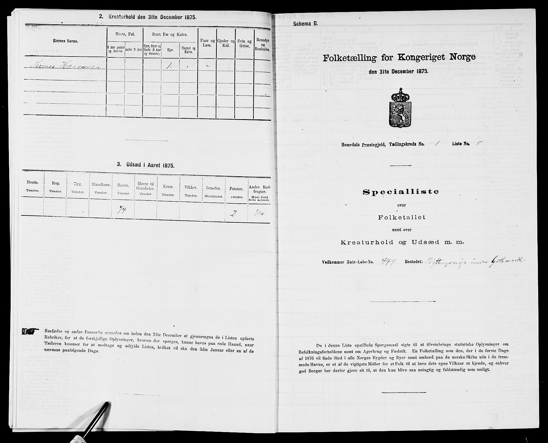 SAK, 1875 census for 0924P Homedal, 1875, p. 25