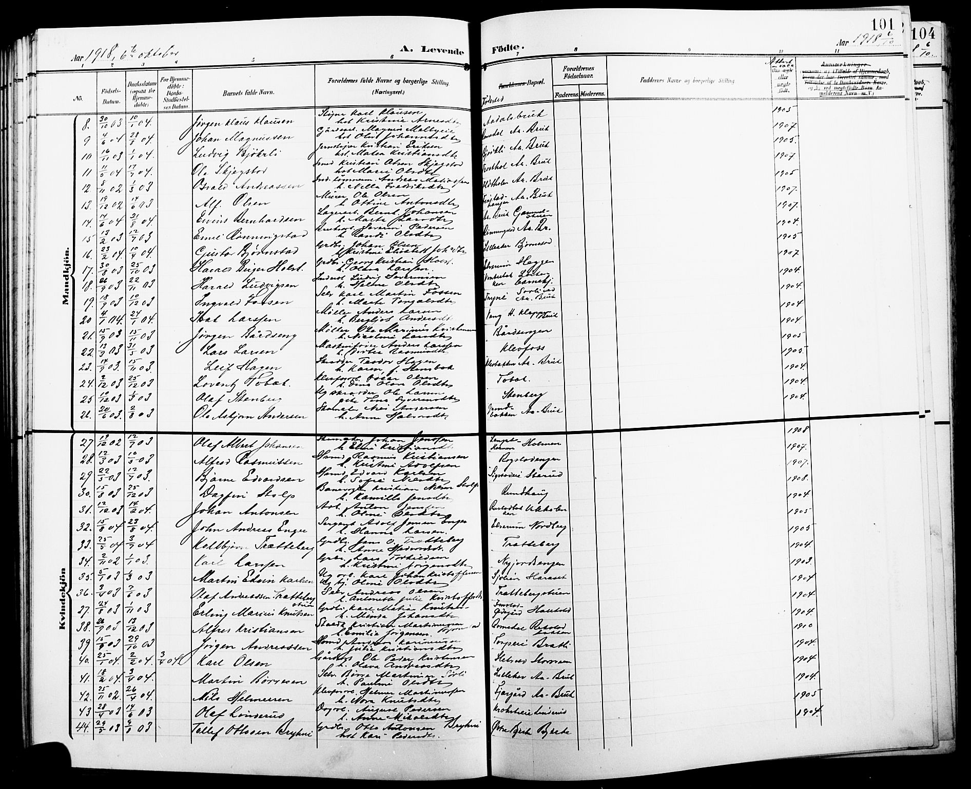 Løten prestekontor, AV/SAH-PREST-022/L/La/L0007: Parish register (copy) no. 7, 1910-1919, p. 101