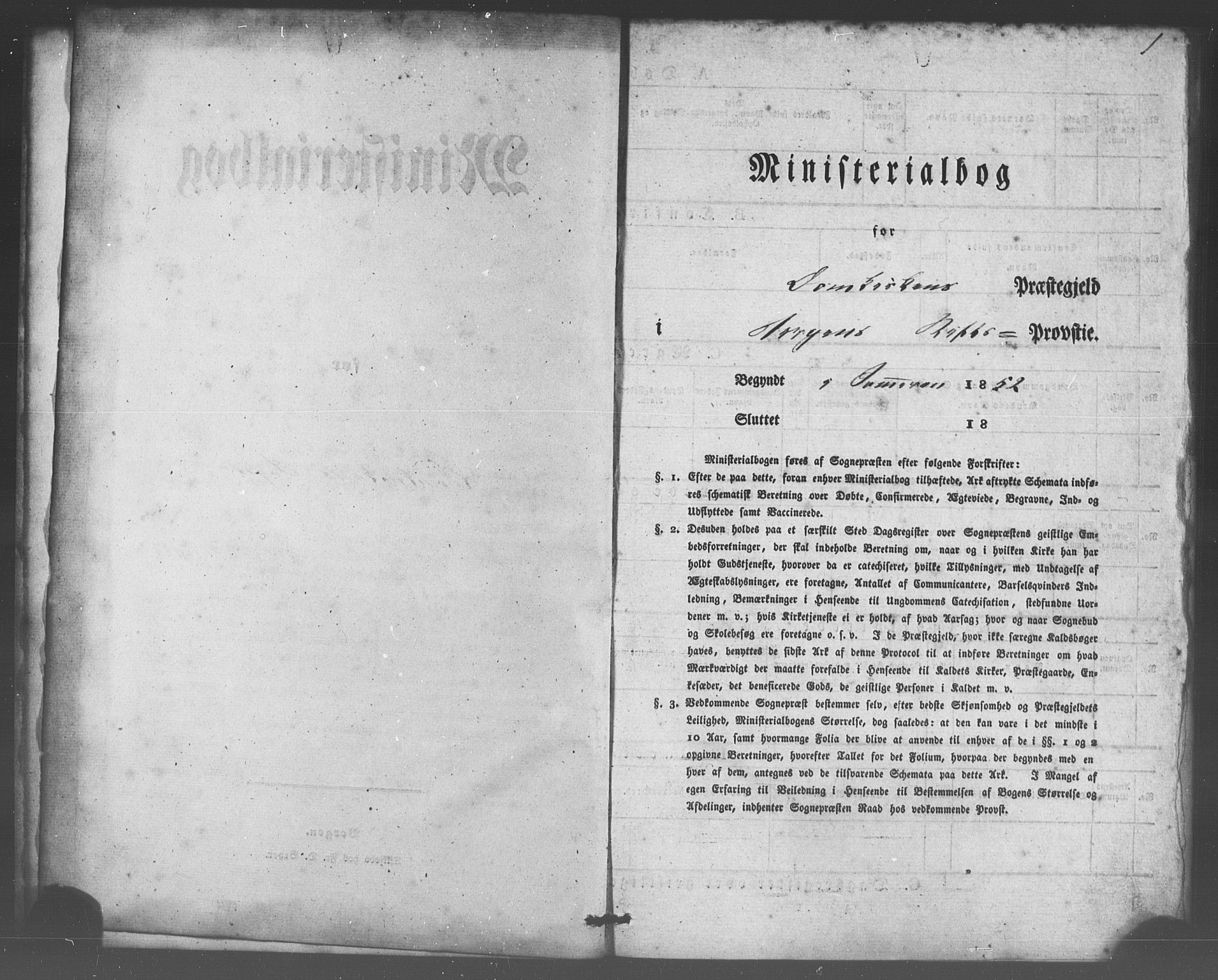 Domkirken sokneprestembete, AV/SAB-A-74801/H/Haa/L0047: Parish register (official) no. F 2, 1852-1868, p. 1