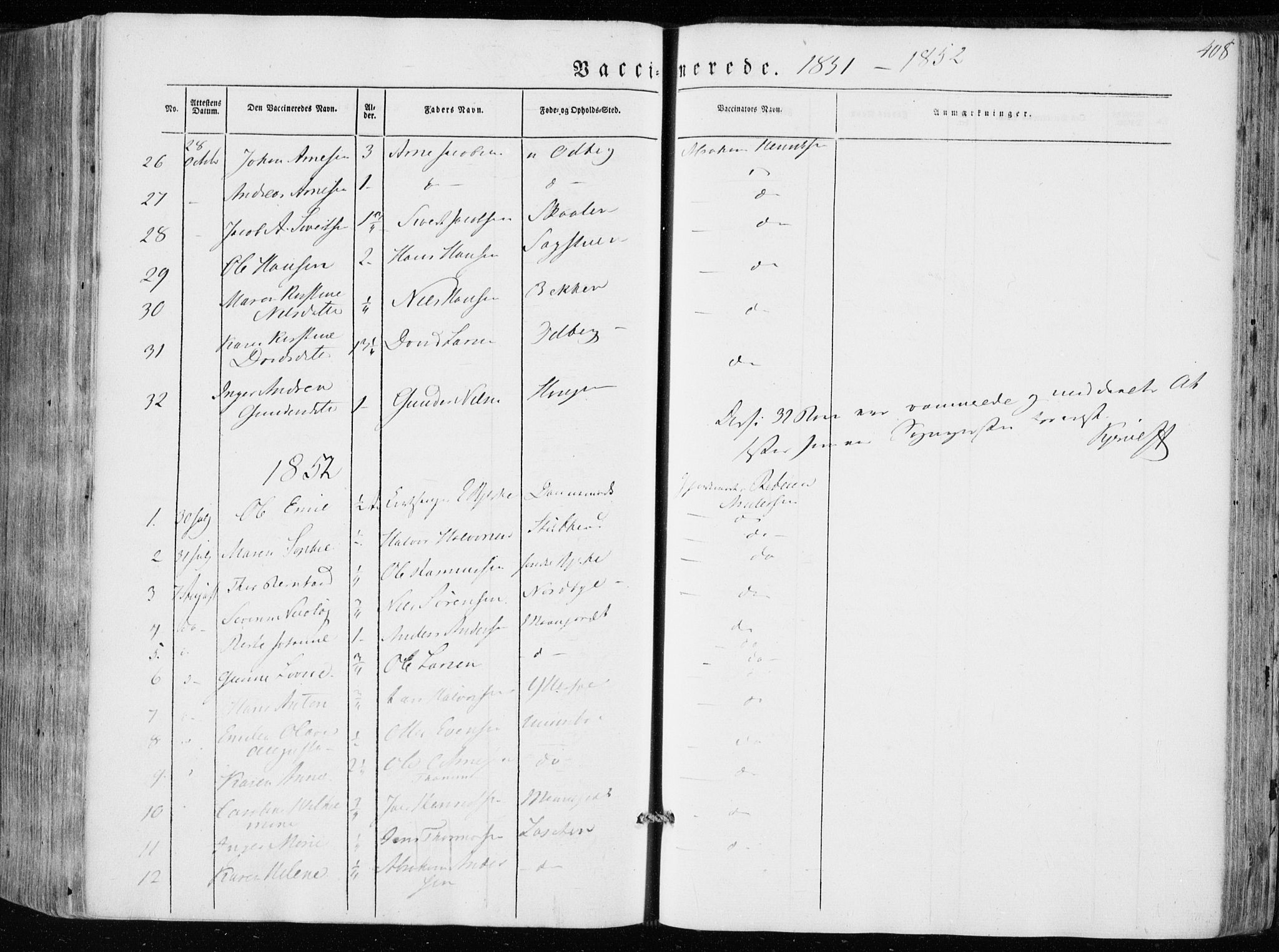 Hedrum kirkebøker, AV/SAKO-A-344/F/Fa/L0006: Parish register (official) no. I 6, 1849-1857, p. 408