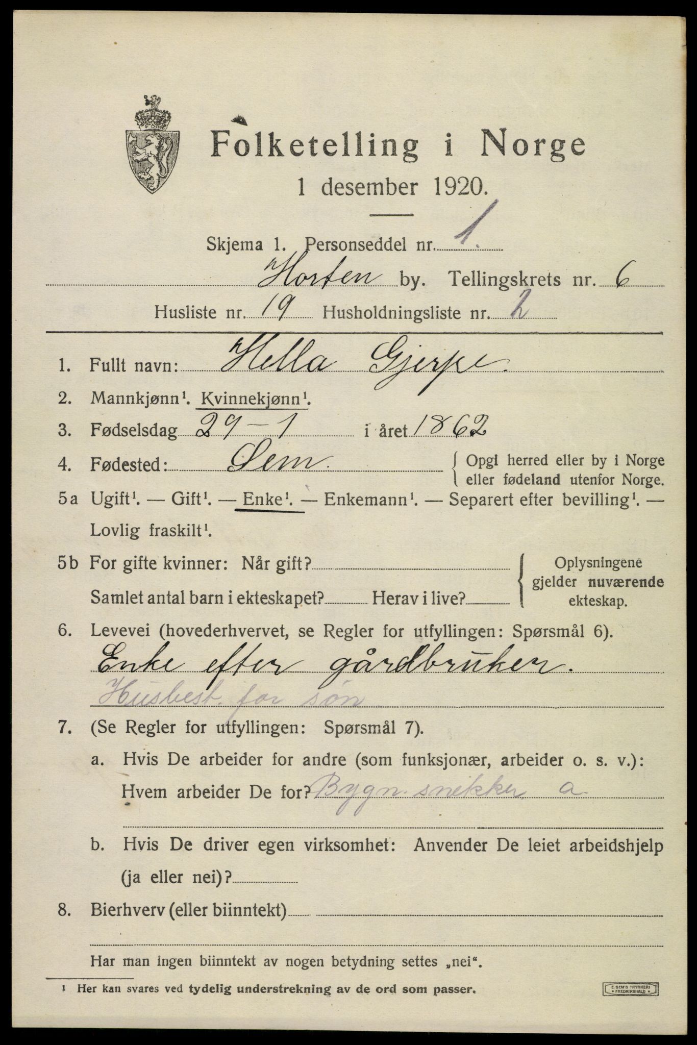 SAKO, 1920 census for Horten, 1920, p. 22693
