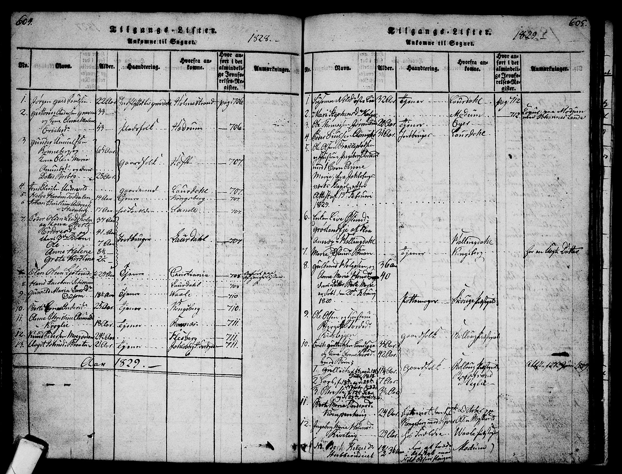 Sandsvær kirkebøker, AV/SAKO-A-244/G/Ga/L0003: Parish register (copy) no. I 3, 1817-1839, p. 604-605