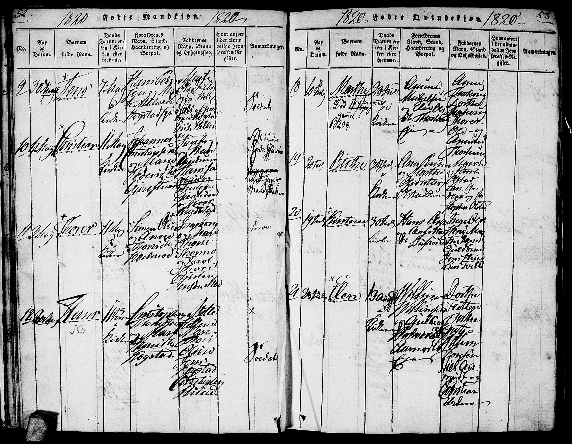 Gjerdrum prestekontor Kirkebøker, AV/SAO-A-10412b/G/Ga/L0001: Parish register (copy) no. I 1, 1816-1837, p. 52-53