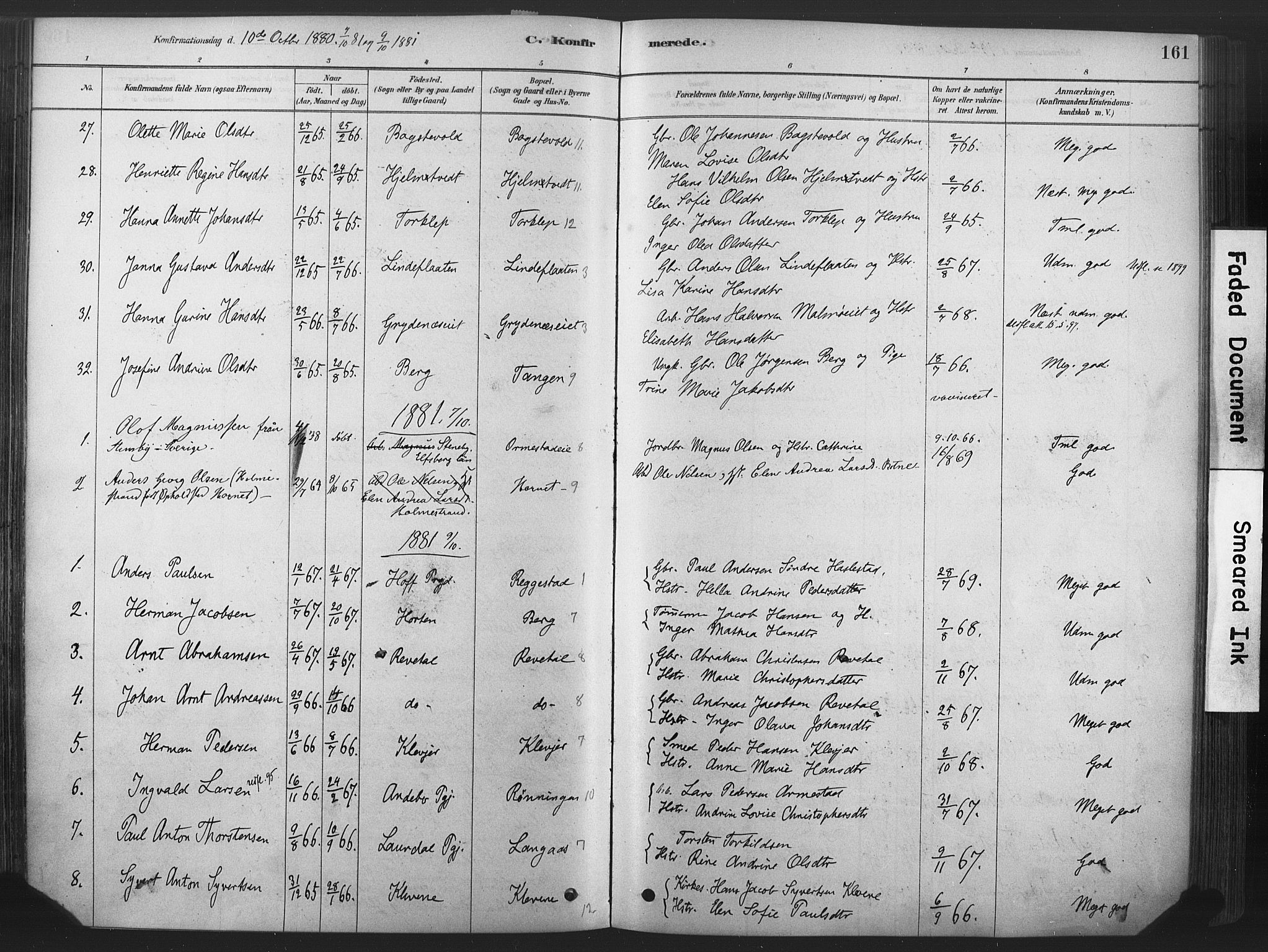 Våle kirkebøker, SAKO/A-334/F/Fa/L0011: Parish register (official) no. I 11, 1878-1906, p. 161
