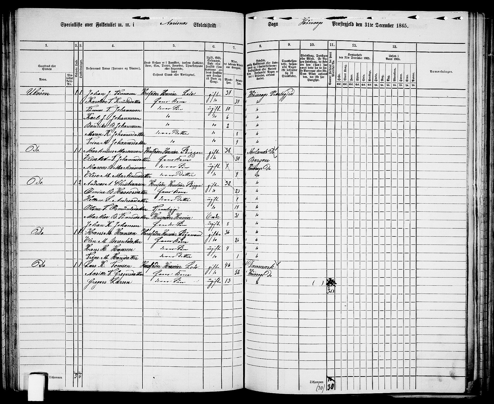 RA, 1865 census for Høvåg, 1865, p. 91