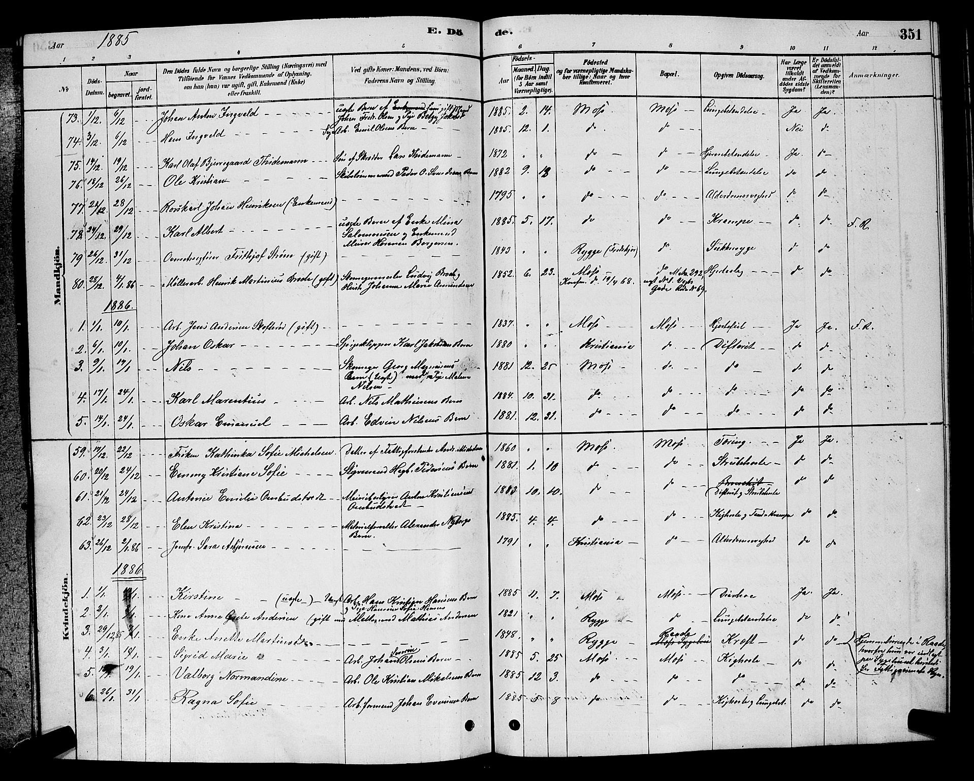 Moss prestekontor Kirkebøker, AV/SAO-A-2003/G/Ga/L0005: Parish register (copy) no. I 5, 1878-1888, p. 351