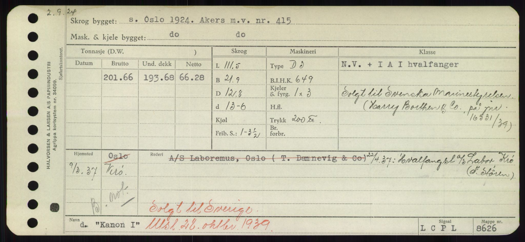 Sjøfartsdirektoratet med forløpere, Skipsmålingen, RA/S-1627/H/Hd/L0020: Fartøy, K-Kon, p. 39