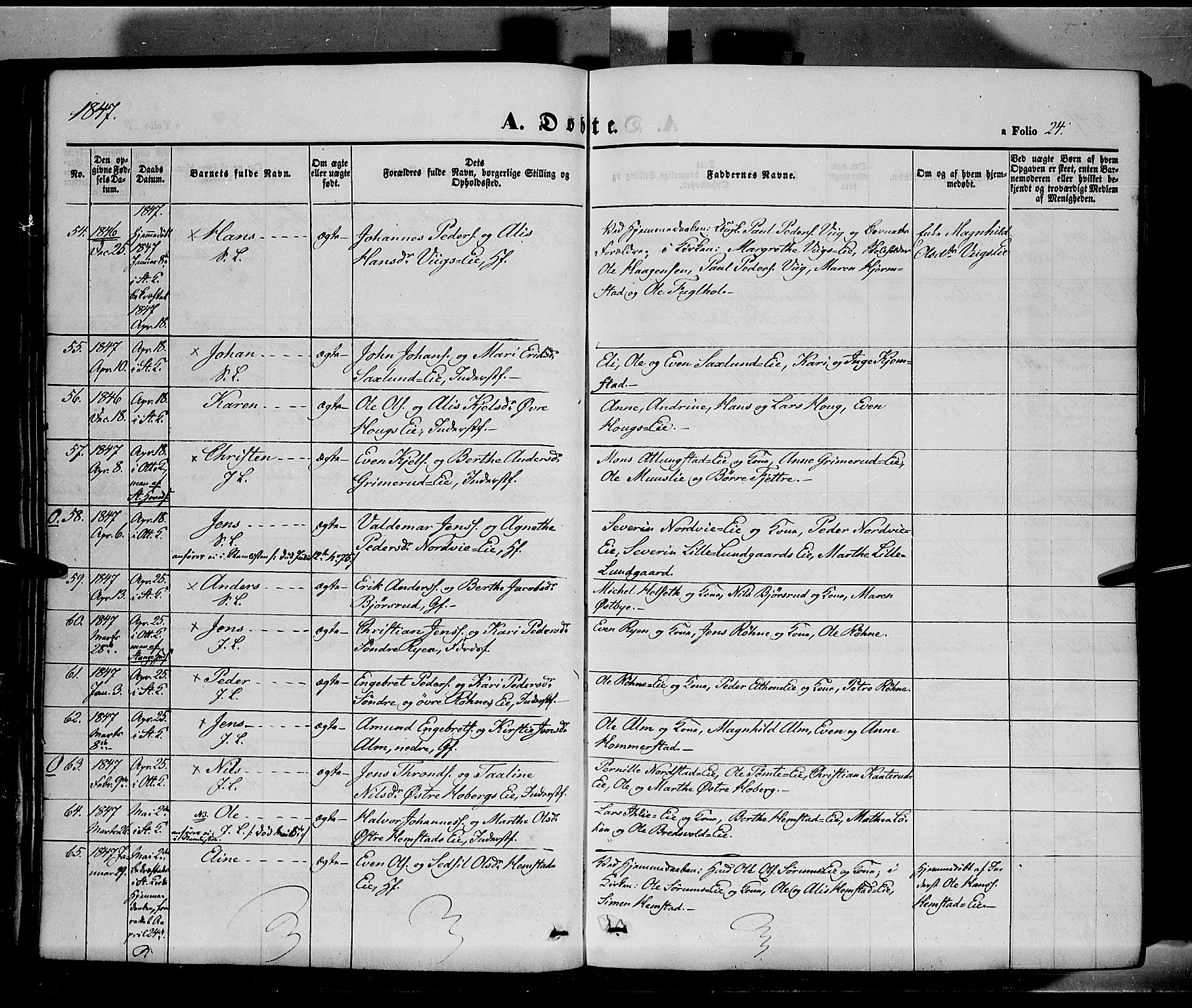 Stange prestekontor, SAH/PREST-002/K/L0011: Parish register (official) no. 11, 1846-1852, p. 24