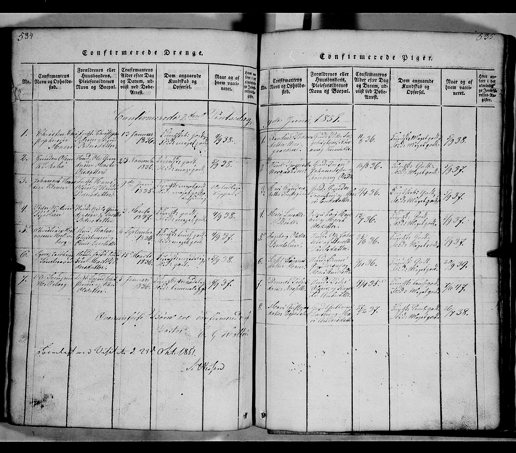 Gausdal prestekontor, SAH/PREST-090/H/Ha/Hab/L0002: Parish register (copy) no. 2, 1818-1874, p. 534-535
