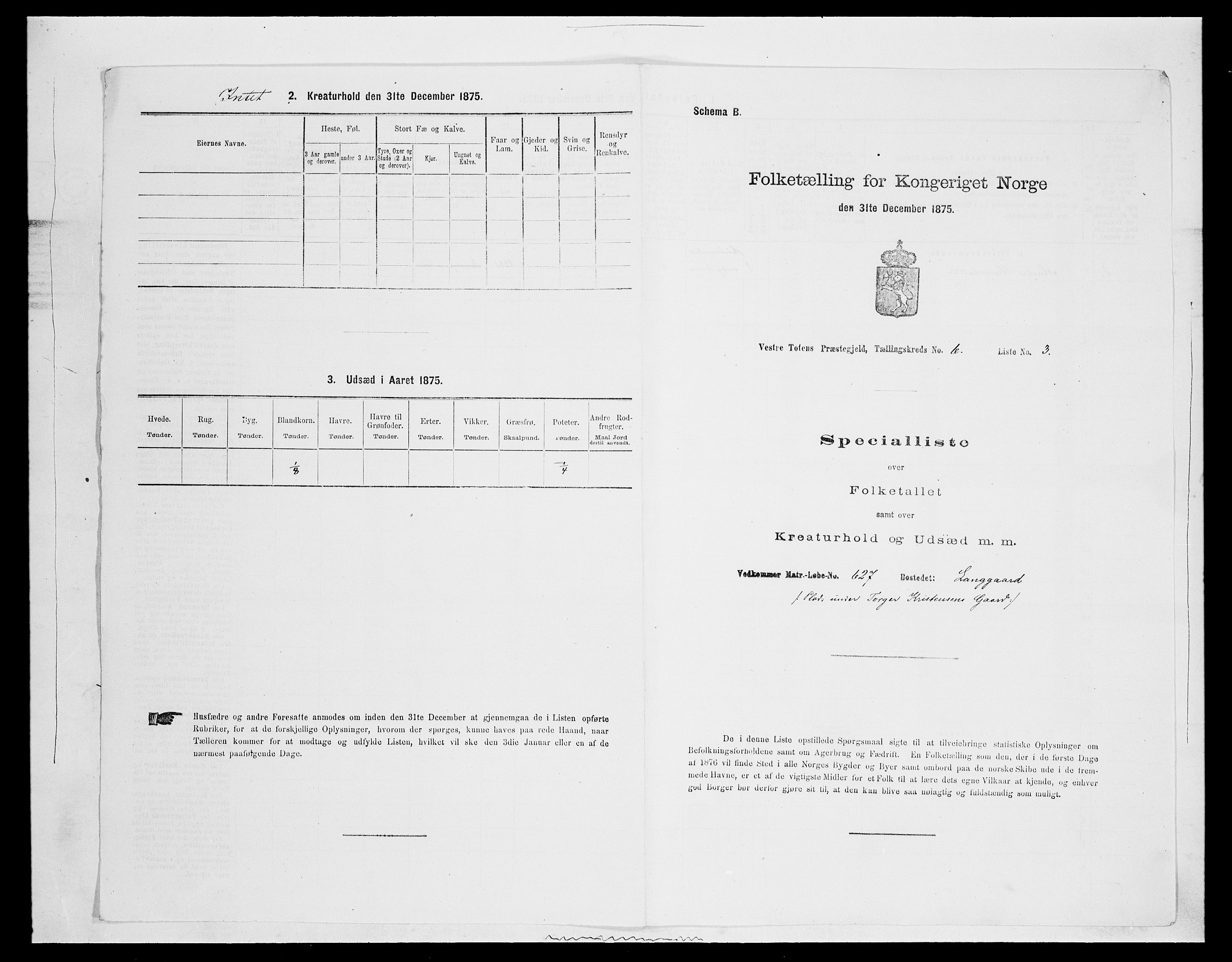 SAH, 1875 census for 0529P Vestre Toten, 1875, p. 1155