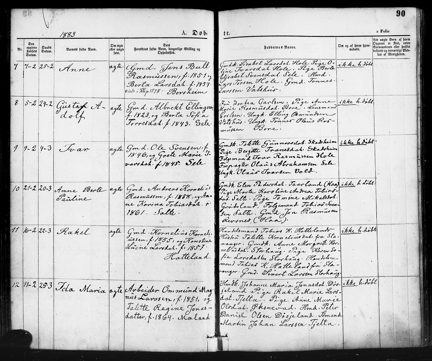 Klepp sokneprestkontor, AV/SAST-A-101803/001/3/30BA/L0006: Parish register (official) no. A 6, 1871-1885, p. 90