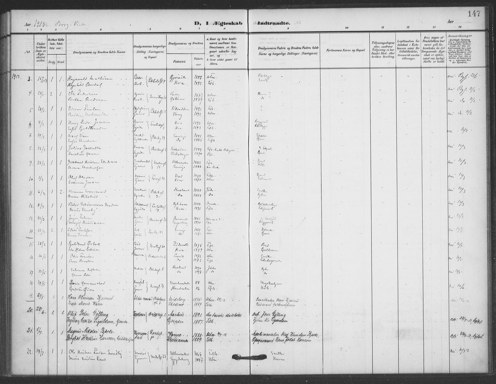 Jakob prestekontor Kirkebøker, AV/SAO-A-10850/F/Fa/L0010: Parish register (official) no. 10, 1908-1922, p. 147