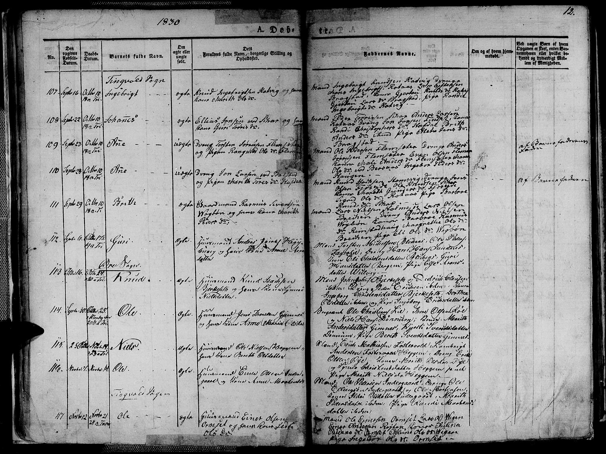 Ministerialprotokoller, klokkerbøker og fødselsregistre - Møre og Romsdal, AV/SAT-A-1454/586/L0983: Parish register (official) no. 586A09, 1829-1843, p. 12