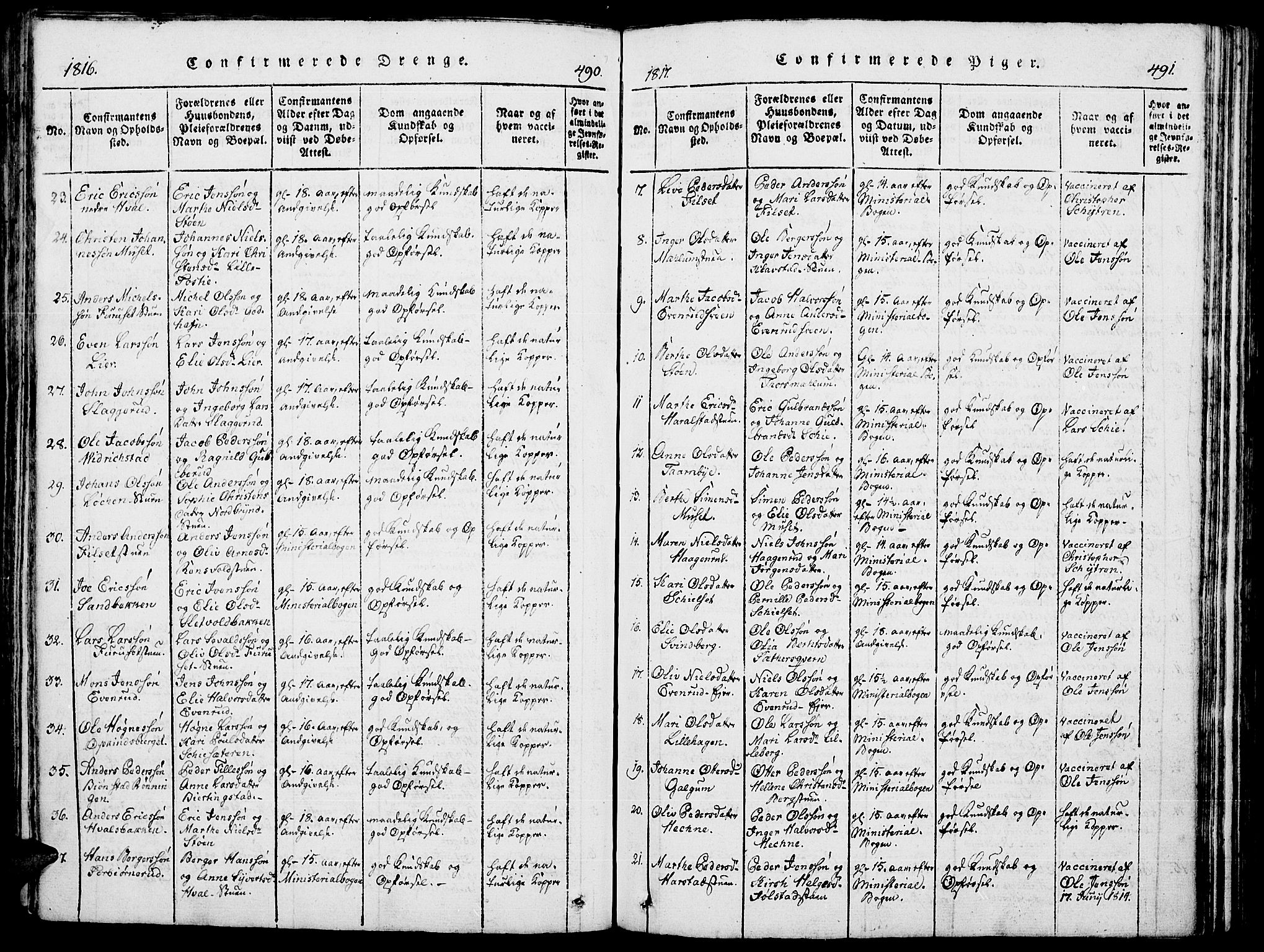 Romedal prestekontor, SAH/PREST-004/K/L0002: Parish register (official) no. 2, 1814-1828, p. 490-491
