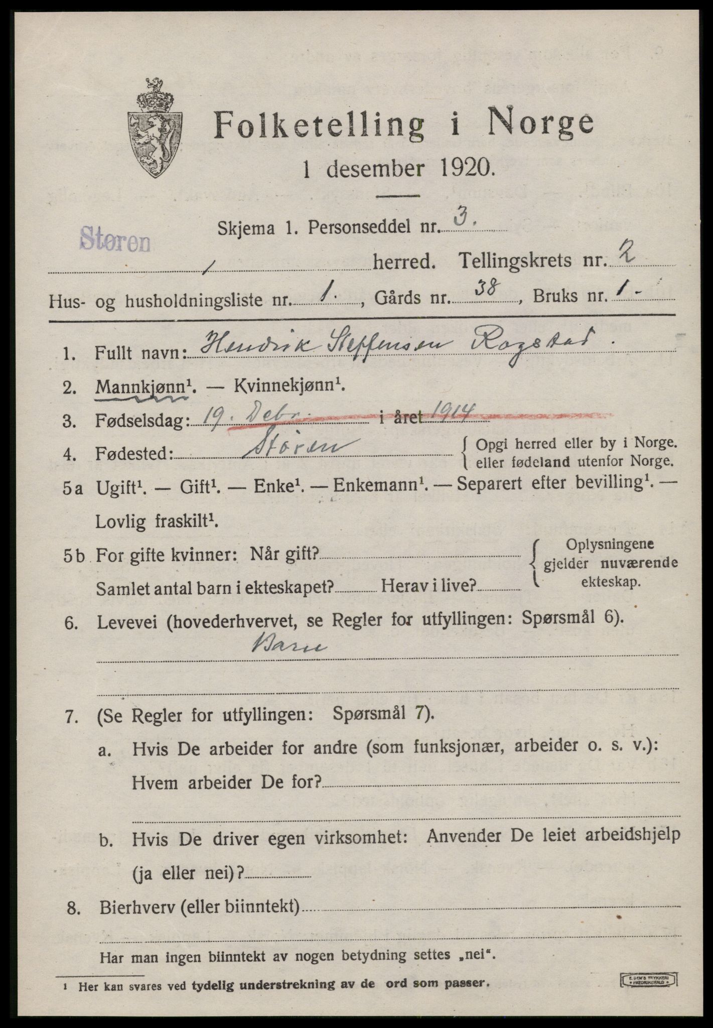 SAT, 1920 census for Støren, 1920, p. 1432