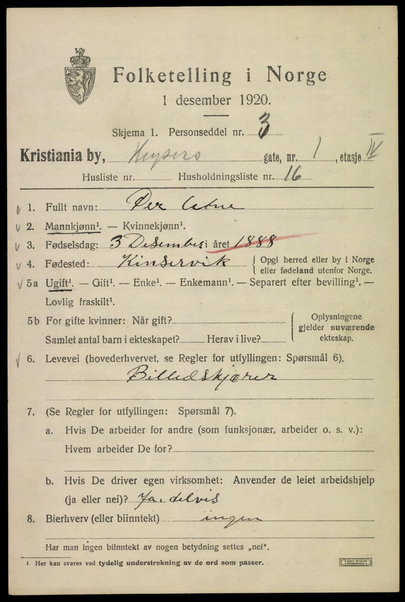 SAO, 1920 census for Kristiania, 1920, p. 331509