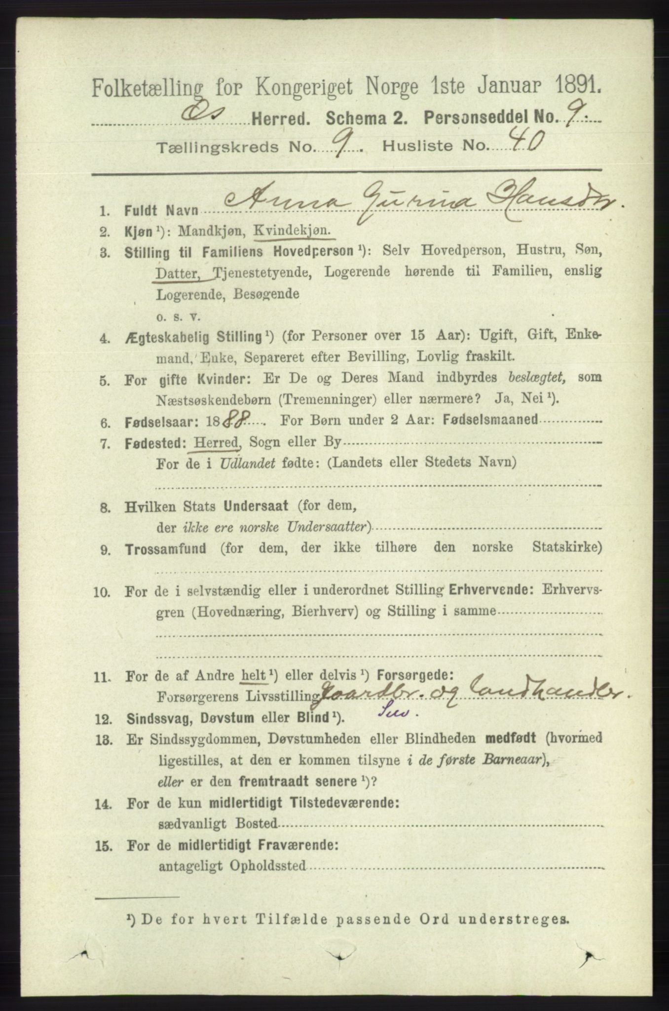 RA, 1891 census for 1243 Os, 1891, p. 2207